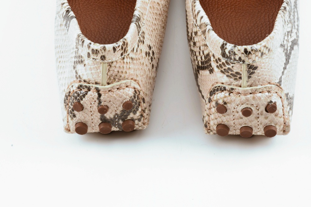 Tory Burch Python Printed Leather Driving Moccasins, New