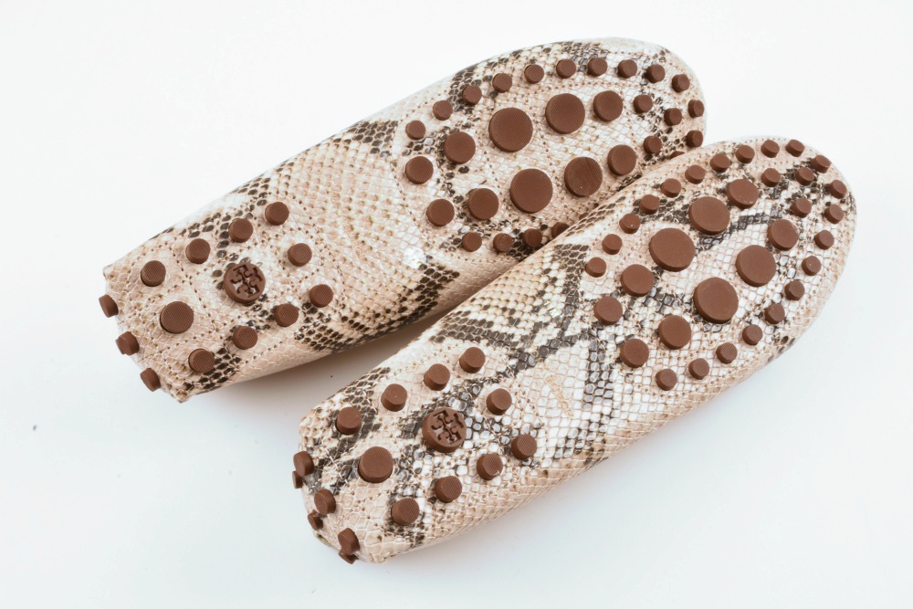Tory Burch Python Printed Leather Driving Moccasins, New