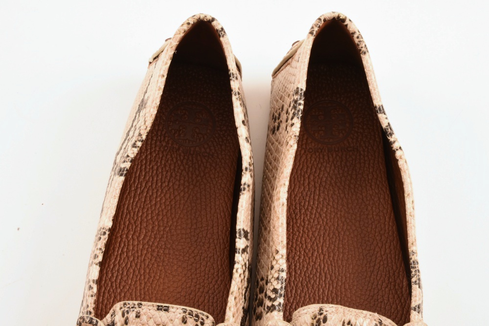 Tory Burch Python Printed Leather Driving Moccasins, New