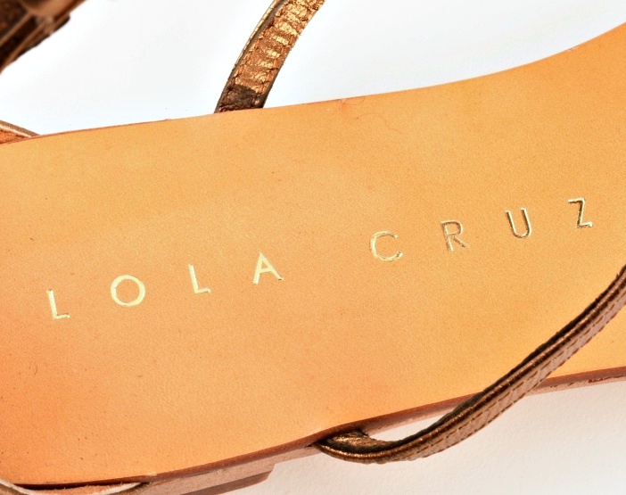 Lola Cruz Bronze Sandals with Rhinestone Leaf