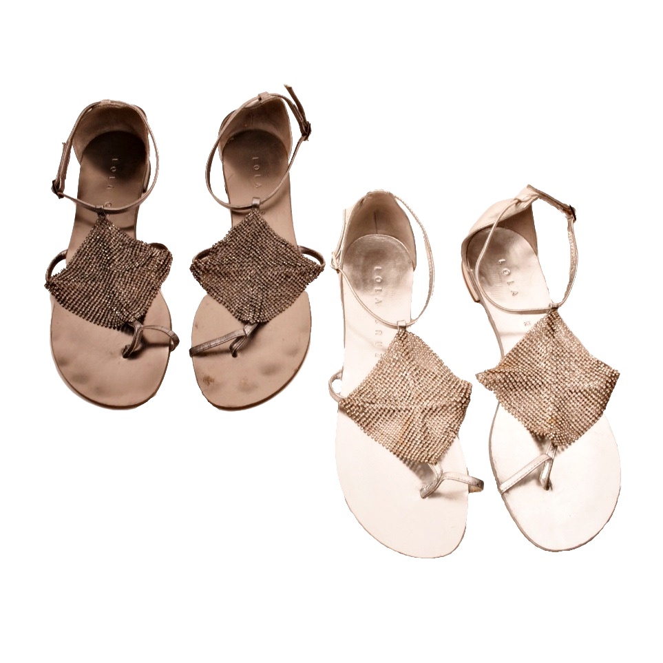 Two Pair of Designer Lola Cruz Rhinestone Mesh Sandals