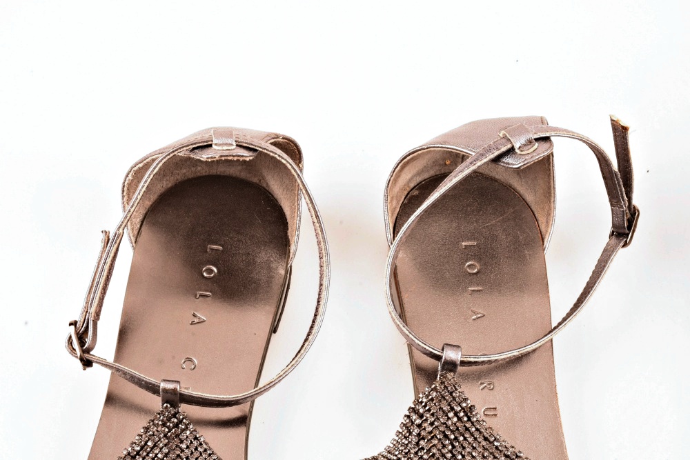 Two Pair of Designer Lola Cruz Rhinestone Mesh Sandals