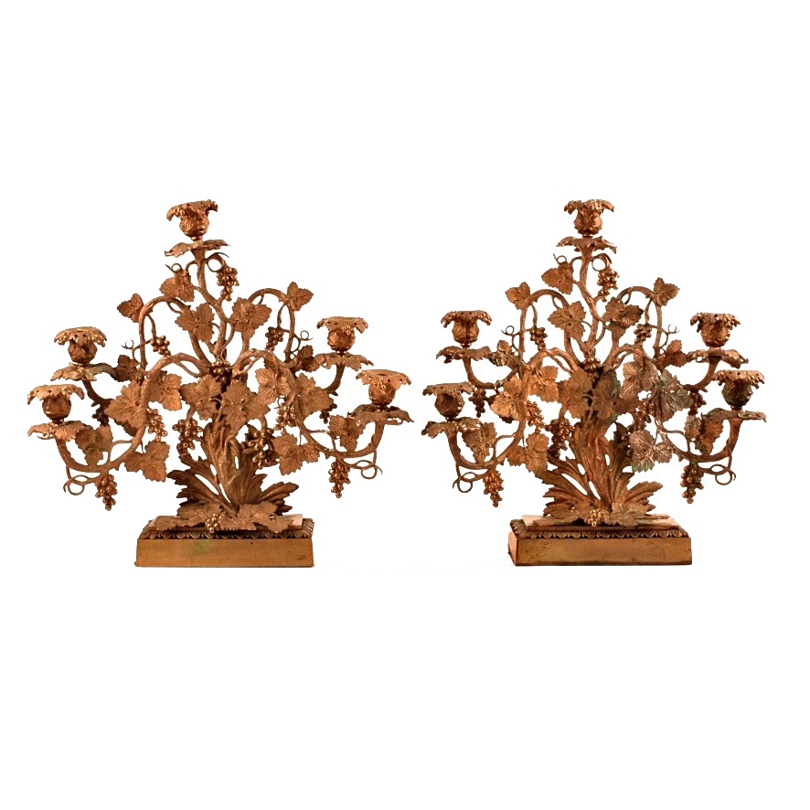 Pair of Antique Brass Grape Cluster Girandoles