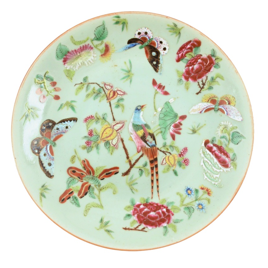 19th Century Chinese Export Celadon Butterfly Plate
