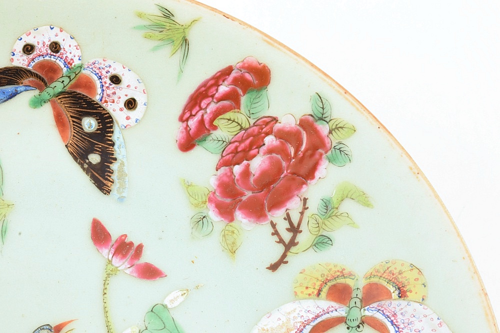 19th Century Chinese Export Celadon Butterfly Plate