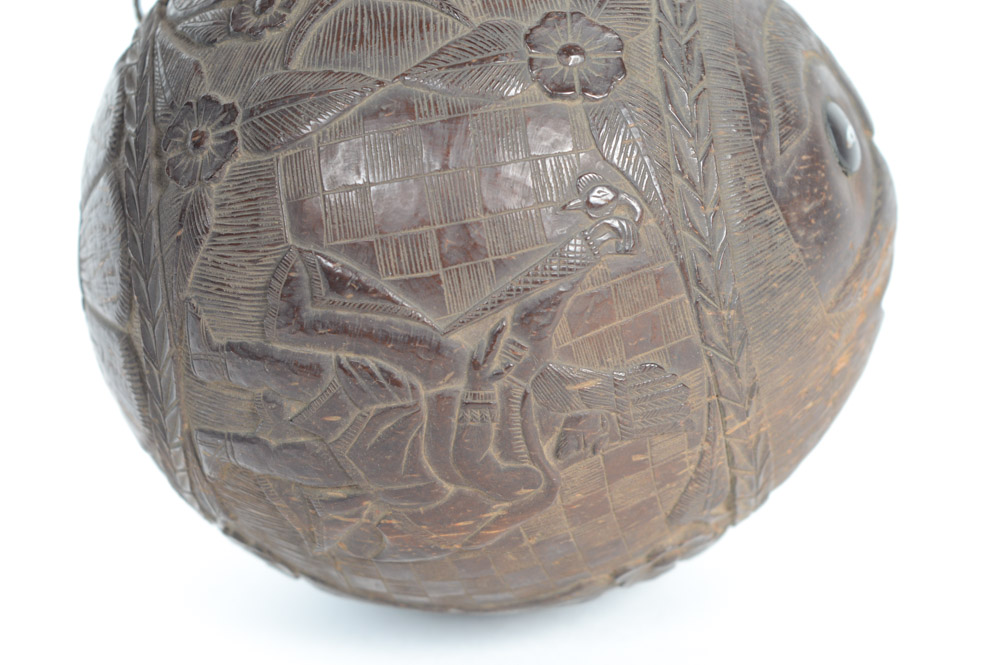 Antique Central American Carved Coconut Bank