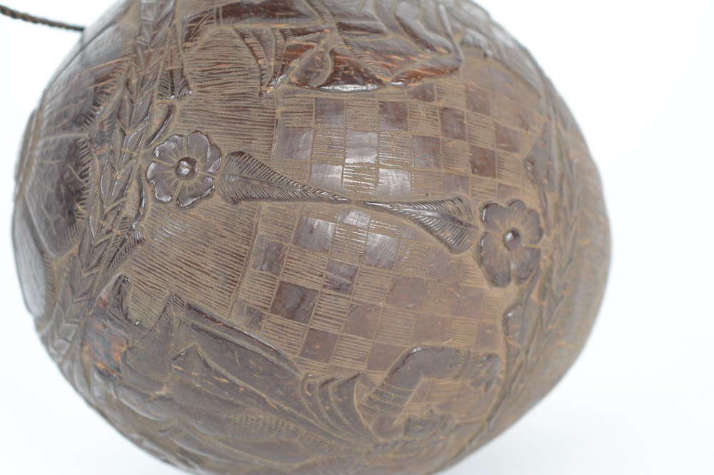 Antique Central American Carved Coconut Bank