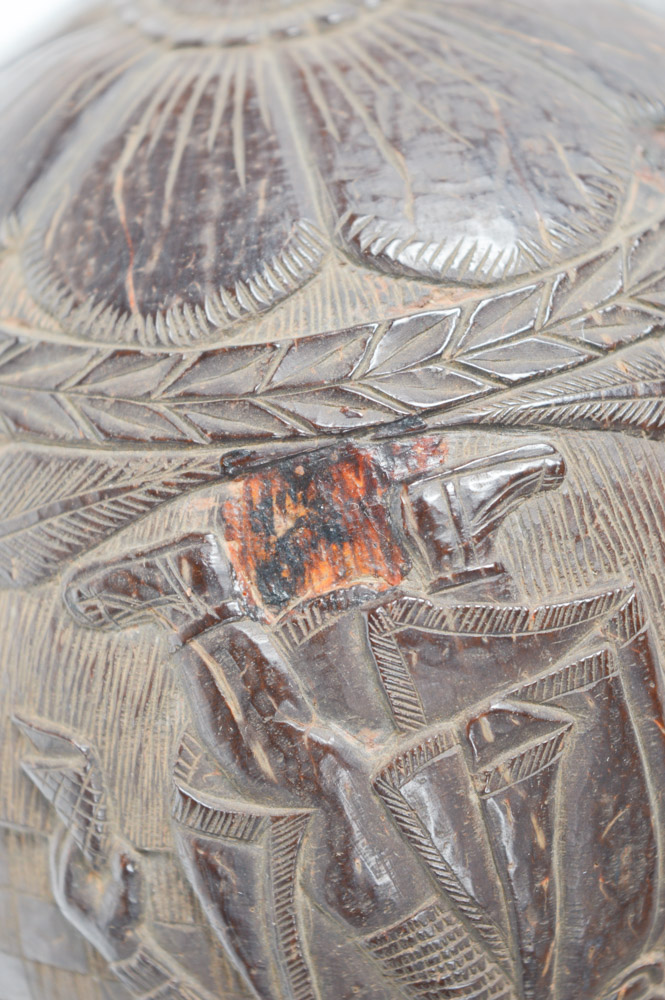 Antique Central American Carved Coconut Bank