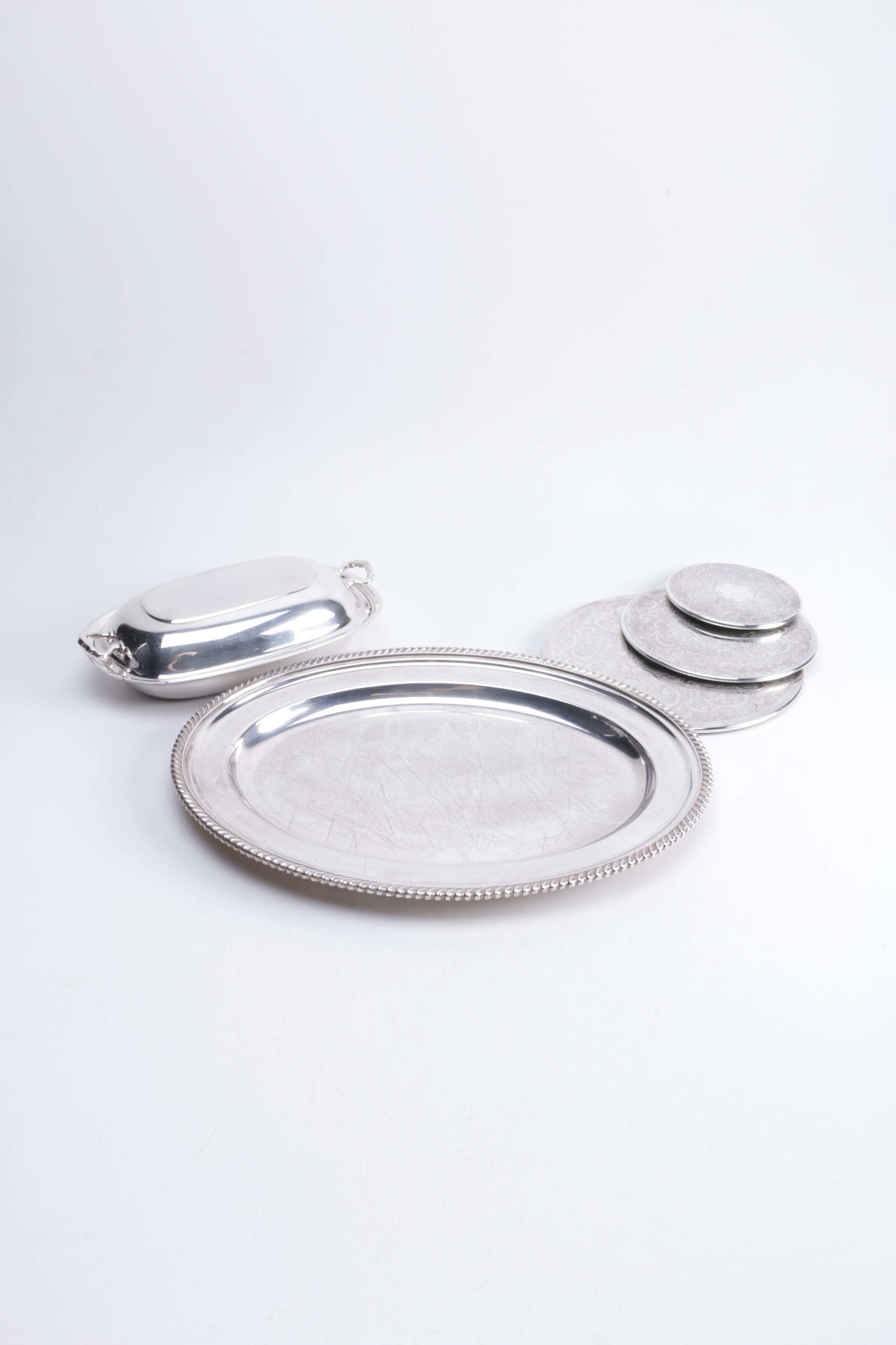 Silver Plate Trays and Trivets Featuring Reed & Barton