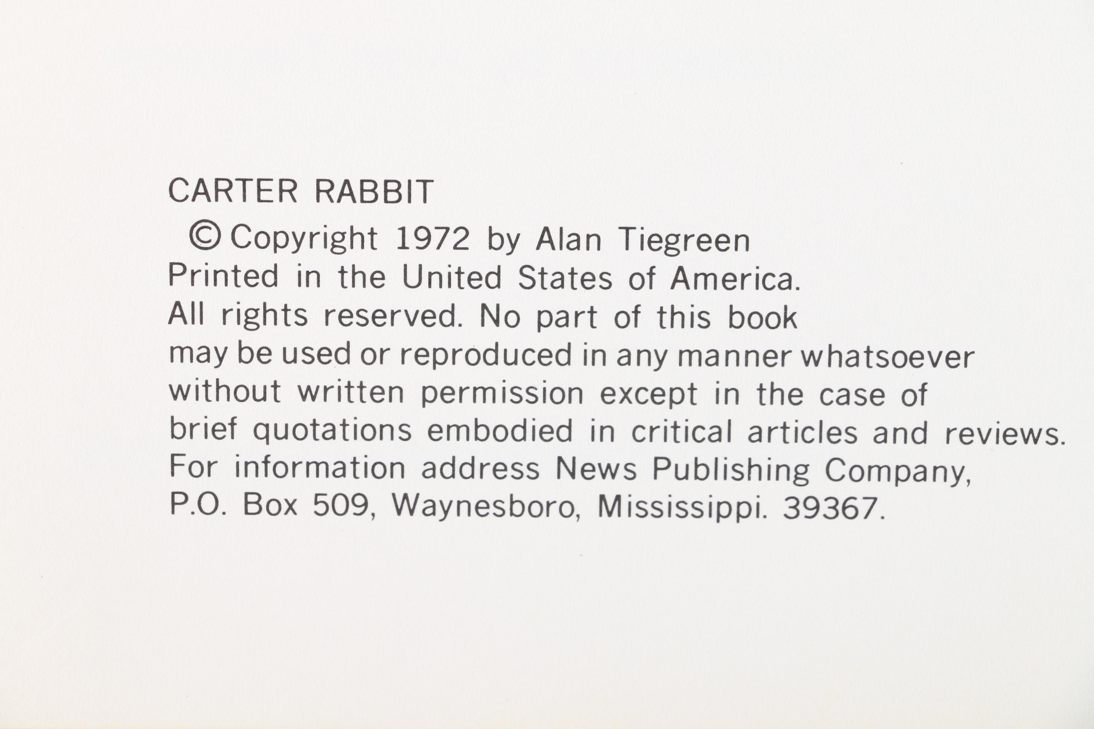 1972 First Edition "Carter Rabbit" by Helen Tiegreen