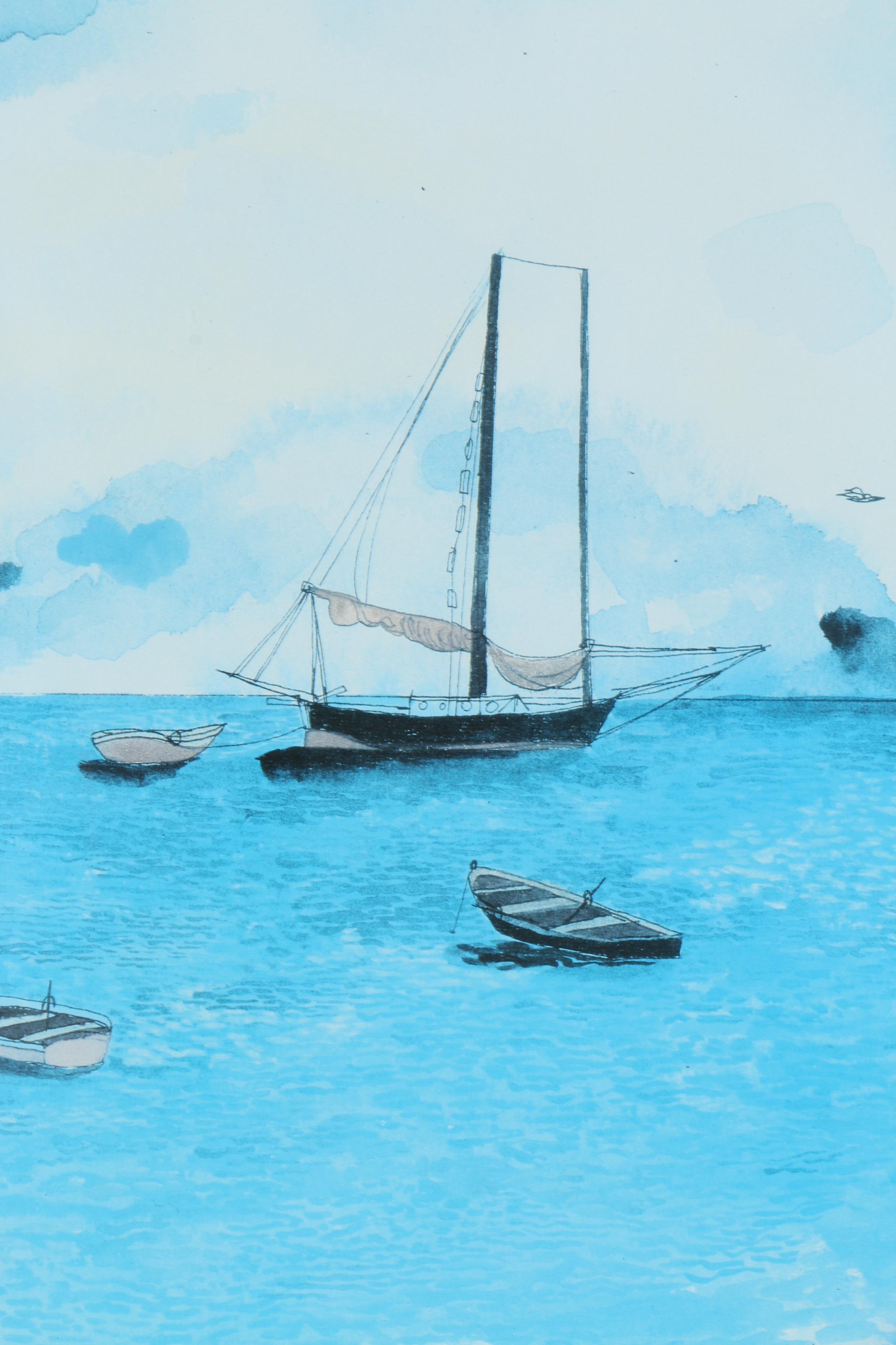 Eileen Seitz Limited Edition Offset Lithograph on Paper "Boats on the Beach"