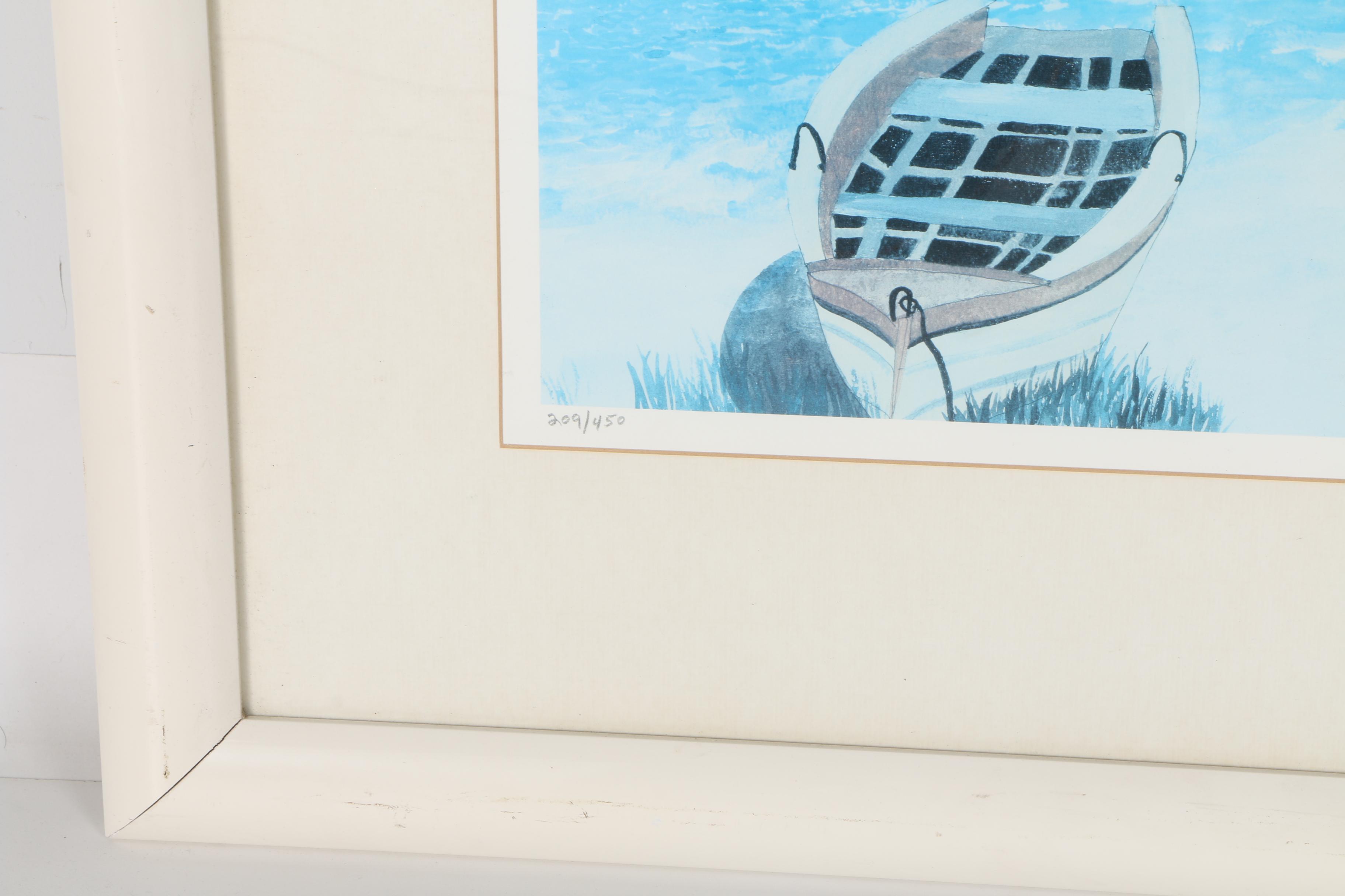 Eileen Seitz Limited Edition Offset Lithograph on Paper "Boats on the Beach"