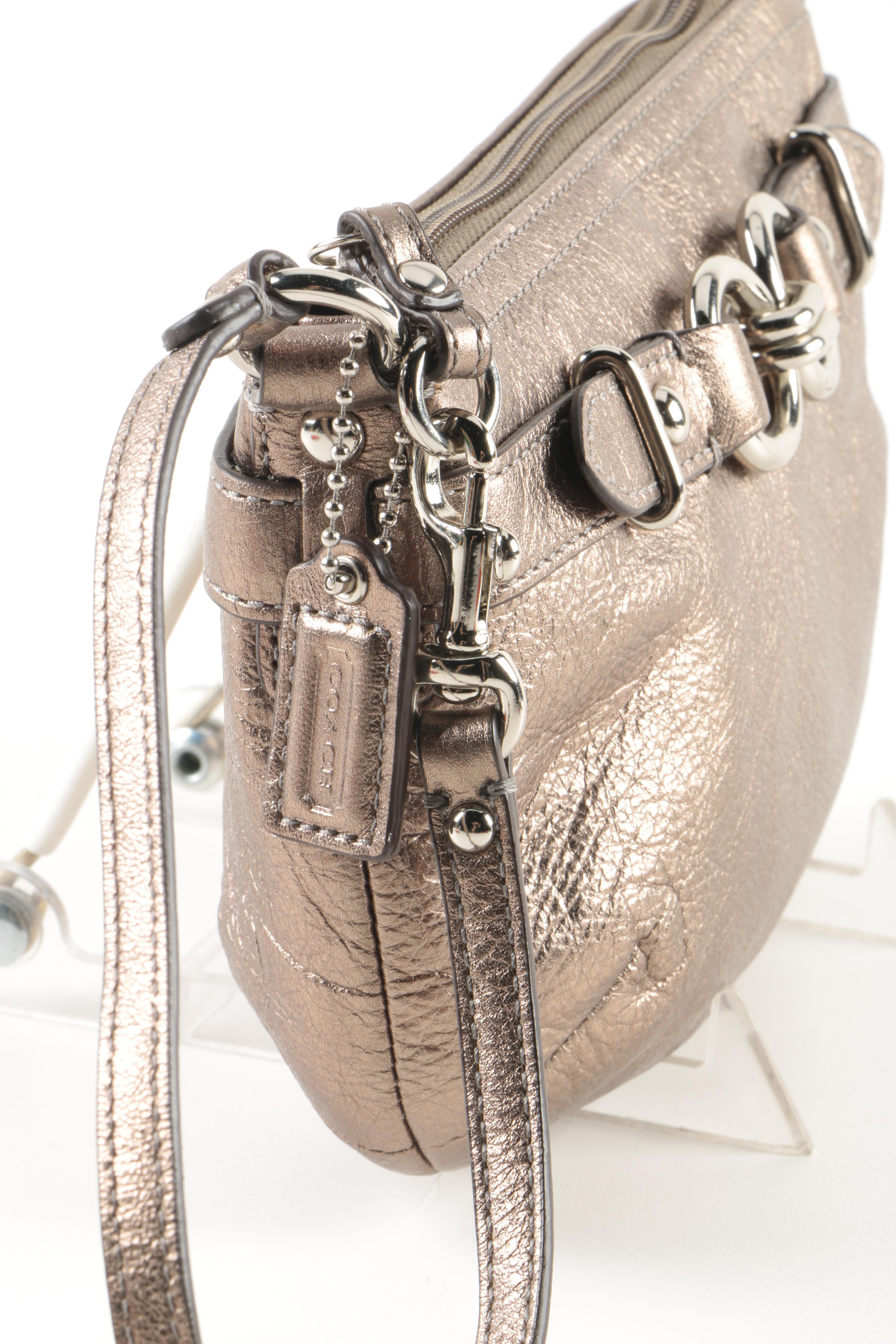 Coach Pewter Convertible Clutch and Coral Wallets