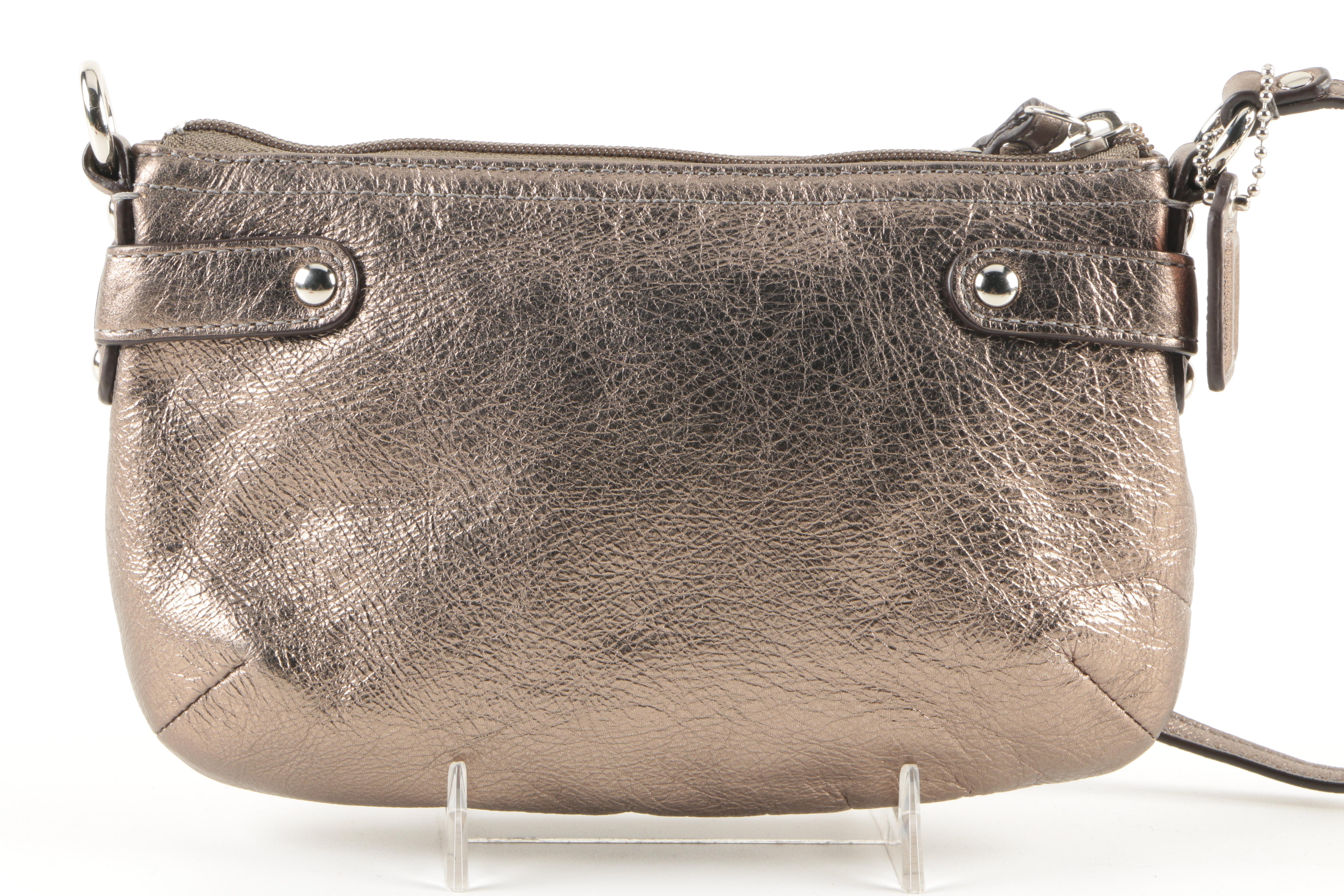 Coach Pewter Convertible Clutch and Coral Wallets