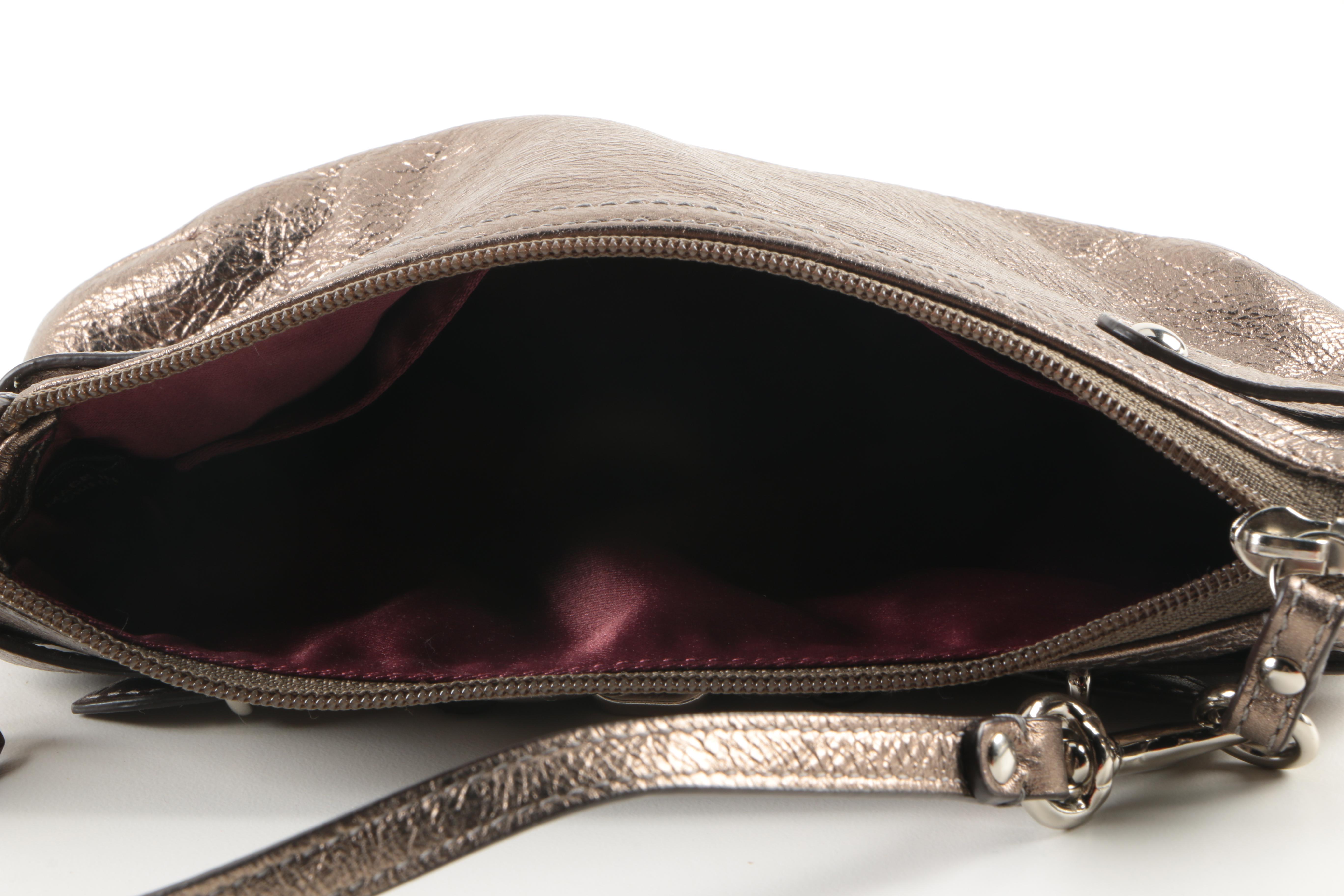 Coach Pewter Convertible Clutch and Coral Wallets