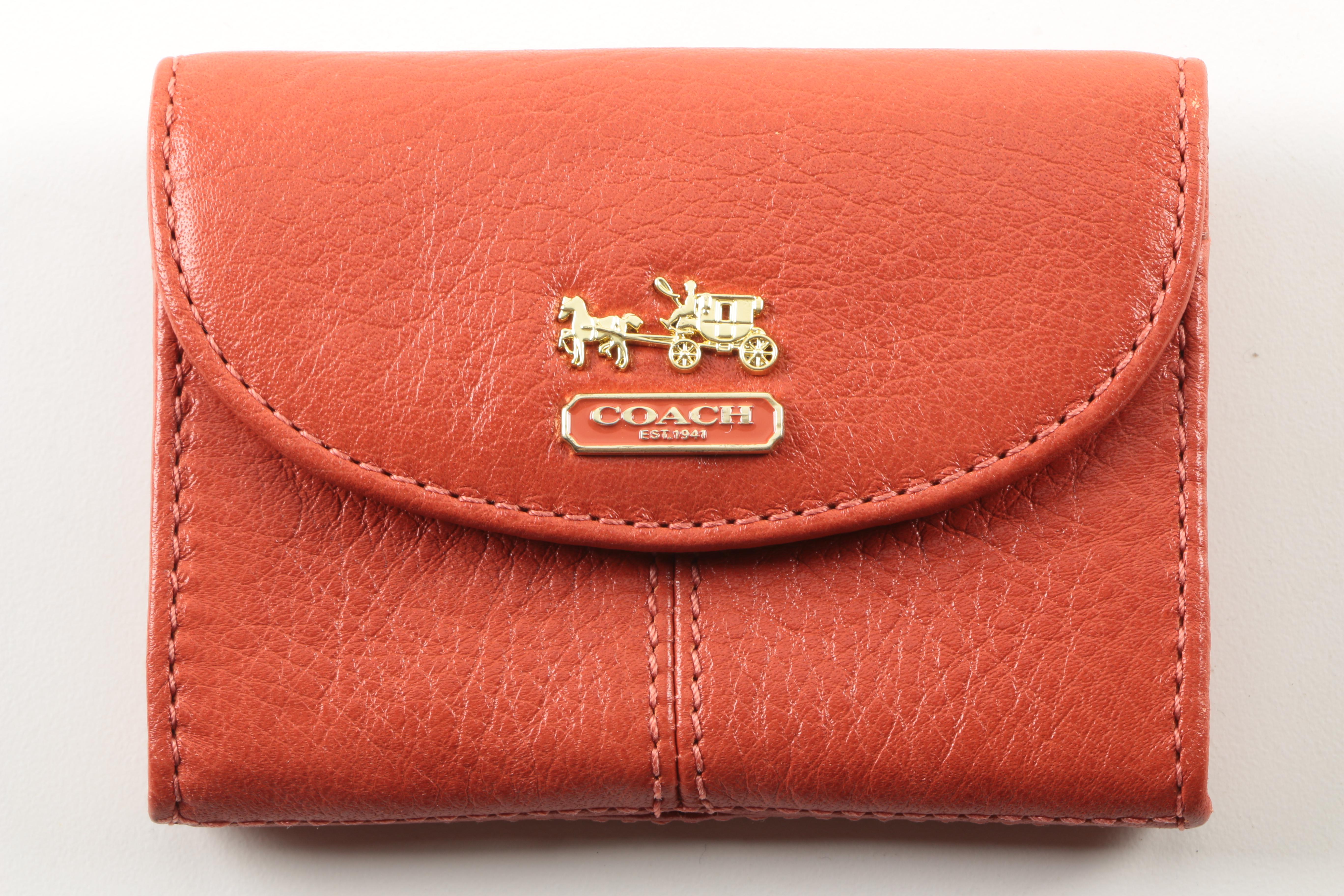 Coach Pewter Convertible Clutch and Coral Wallets