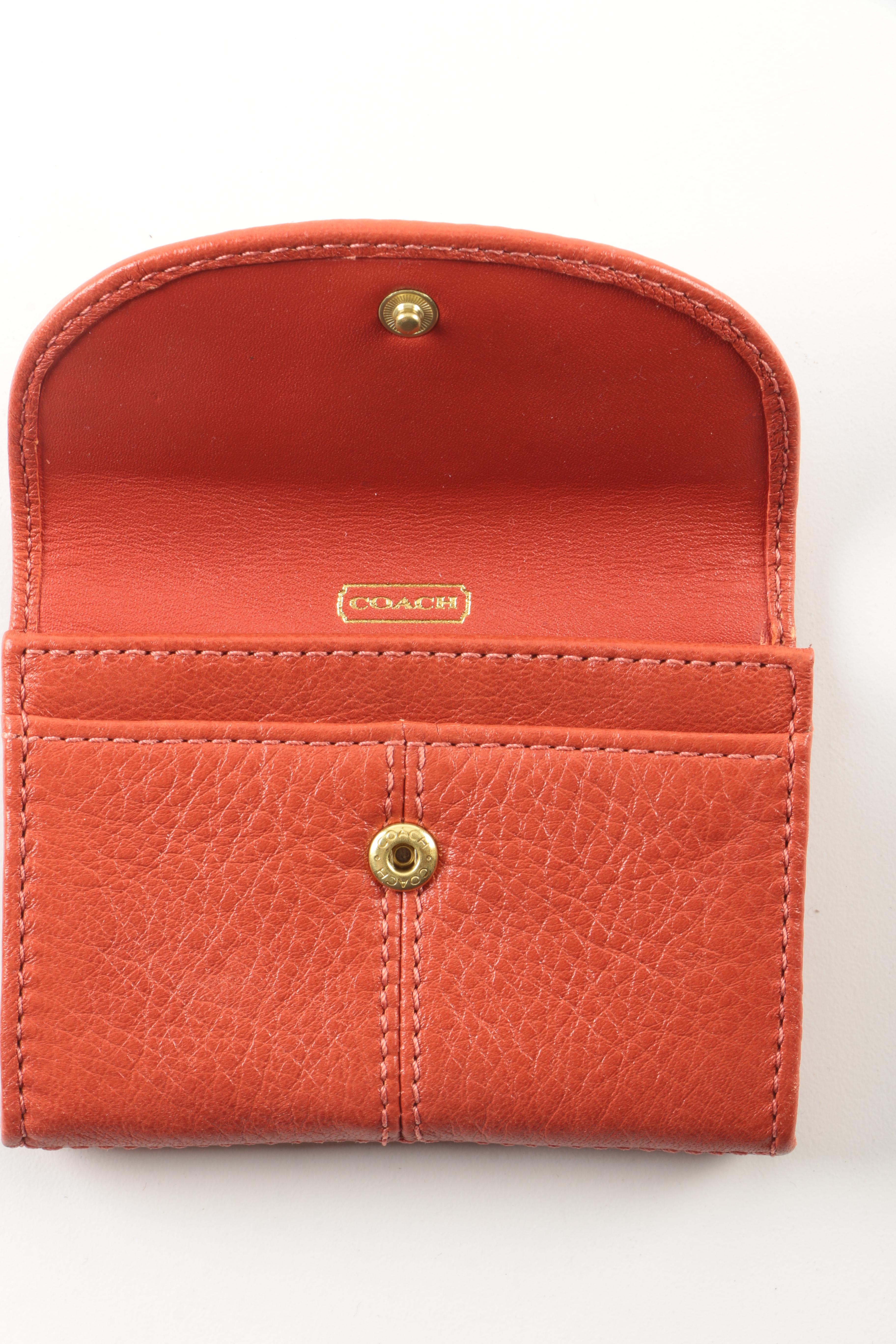 Coach Pewter Convertible Clutch and Coral Wallets