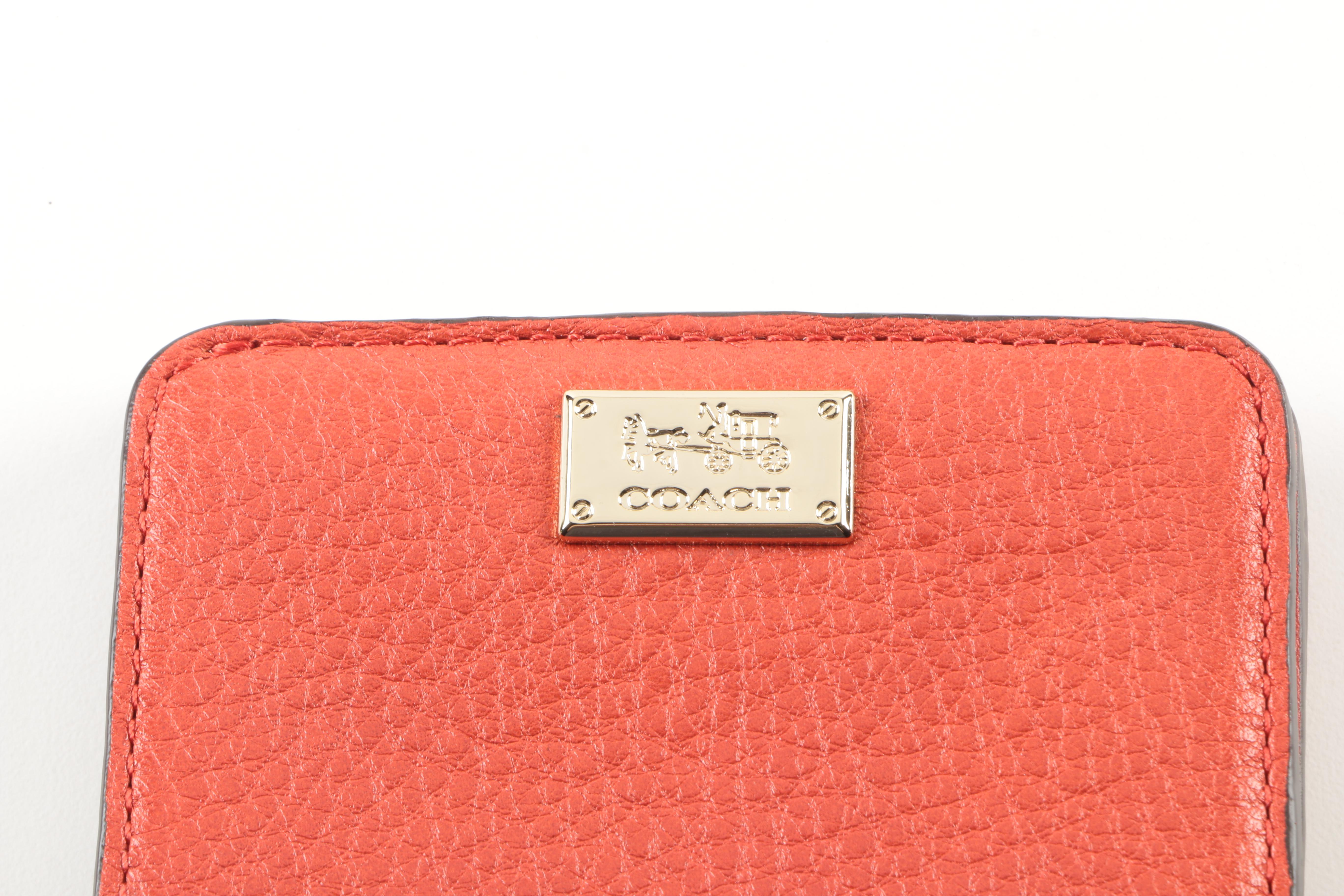 Coach Pewter Convertible Clutch and Coral Wallets