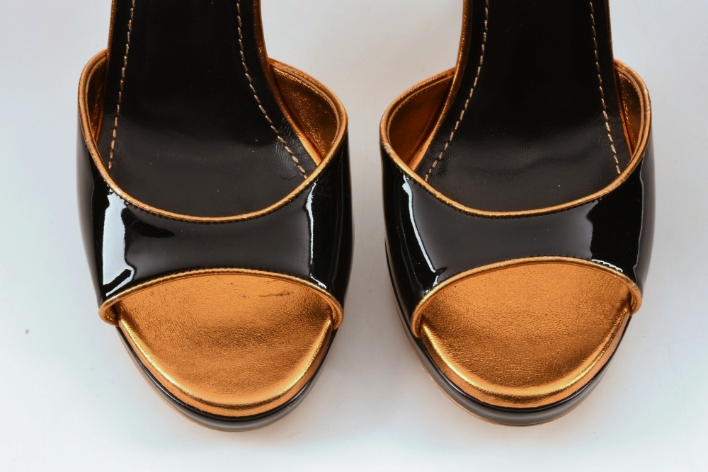 YSL Black Patent Leather Peep Toe Heels