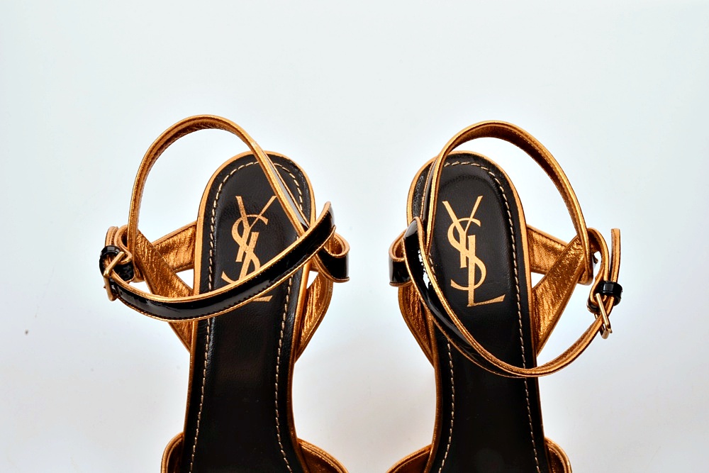 YSL Black Patent Leather Peep Toe Heels