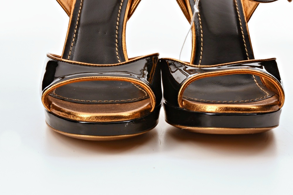 YSL Black Patent Leather Peep Toe Heels