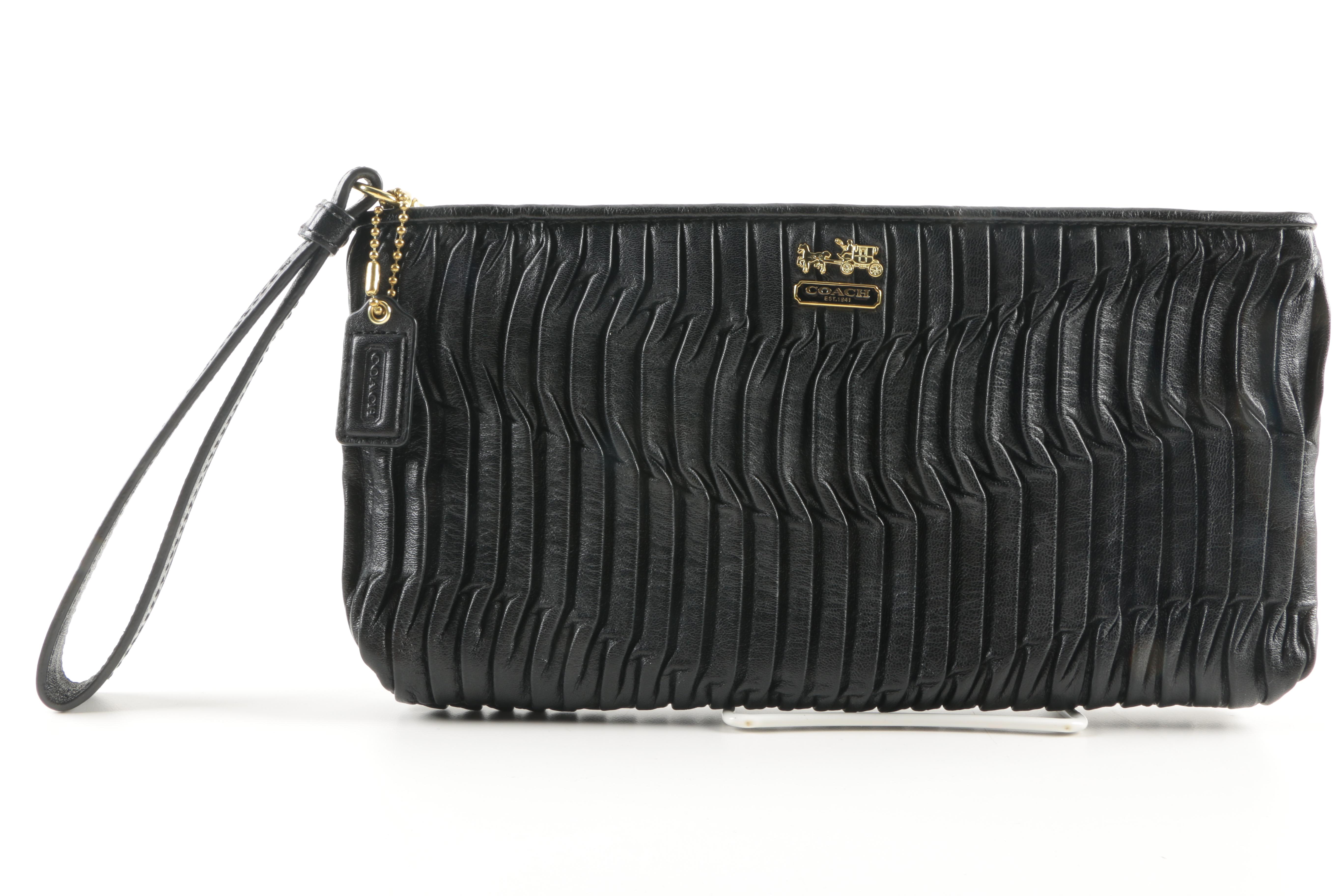 Coach Black Rouched Leather Wristlet and Zippered Wallet