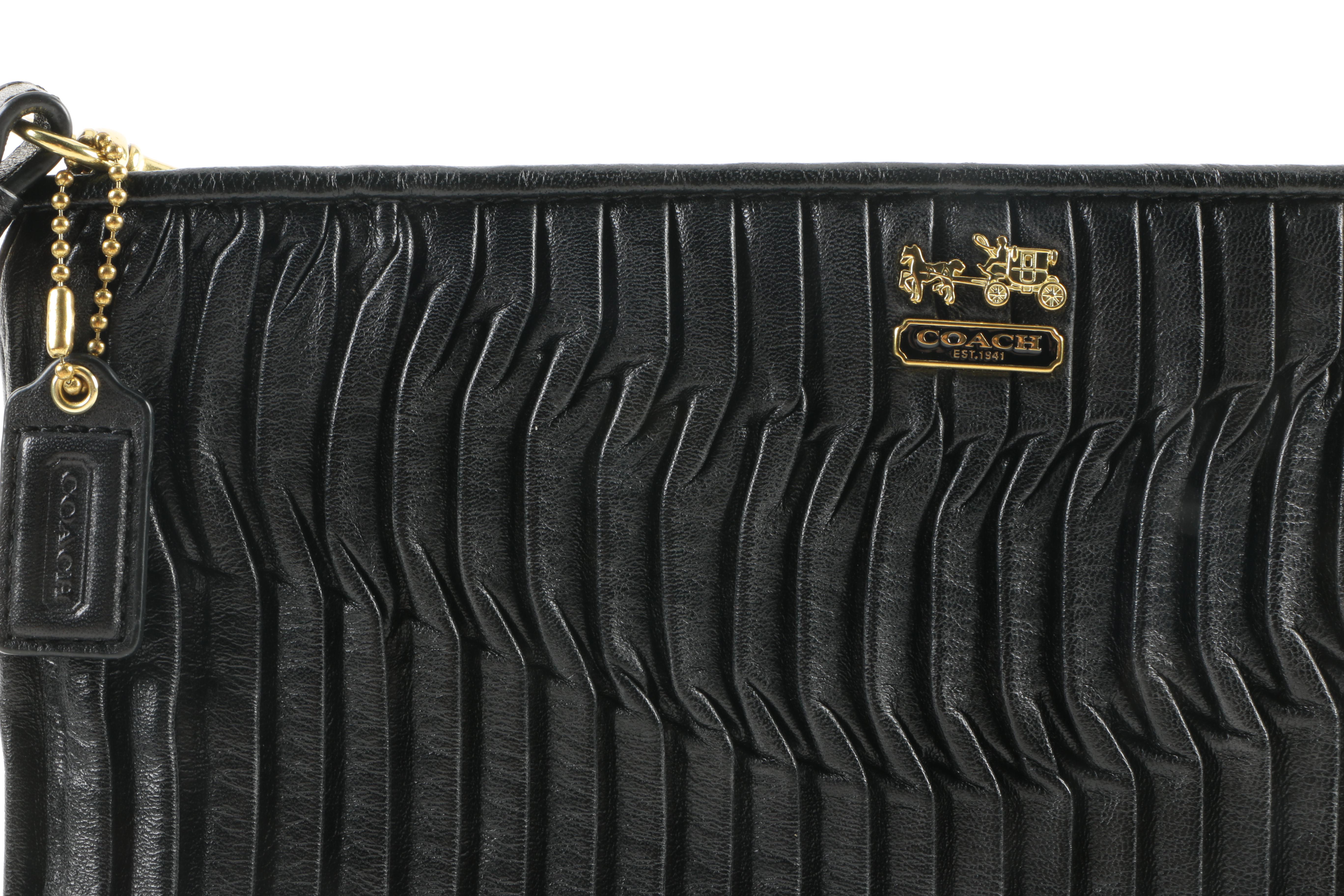 Coach Black Rouched Leather Wristlet and Zippered Wallet