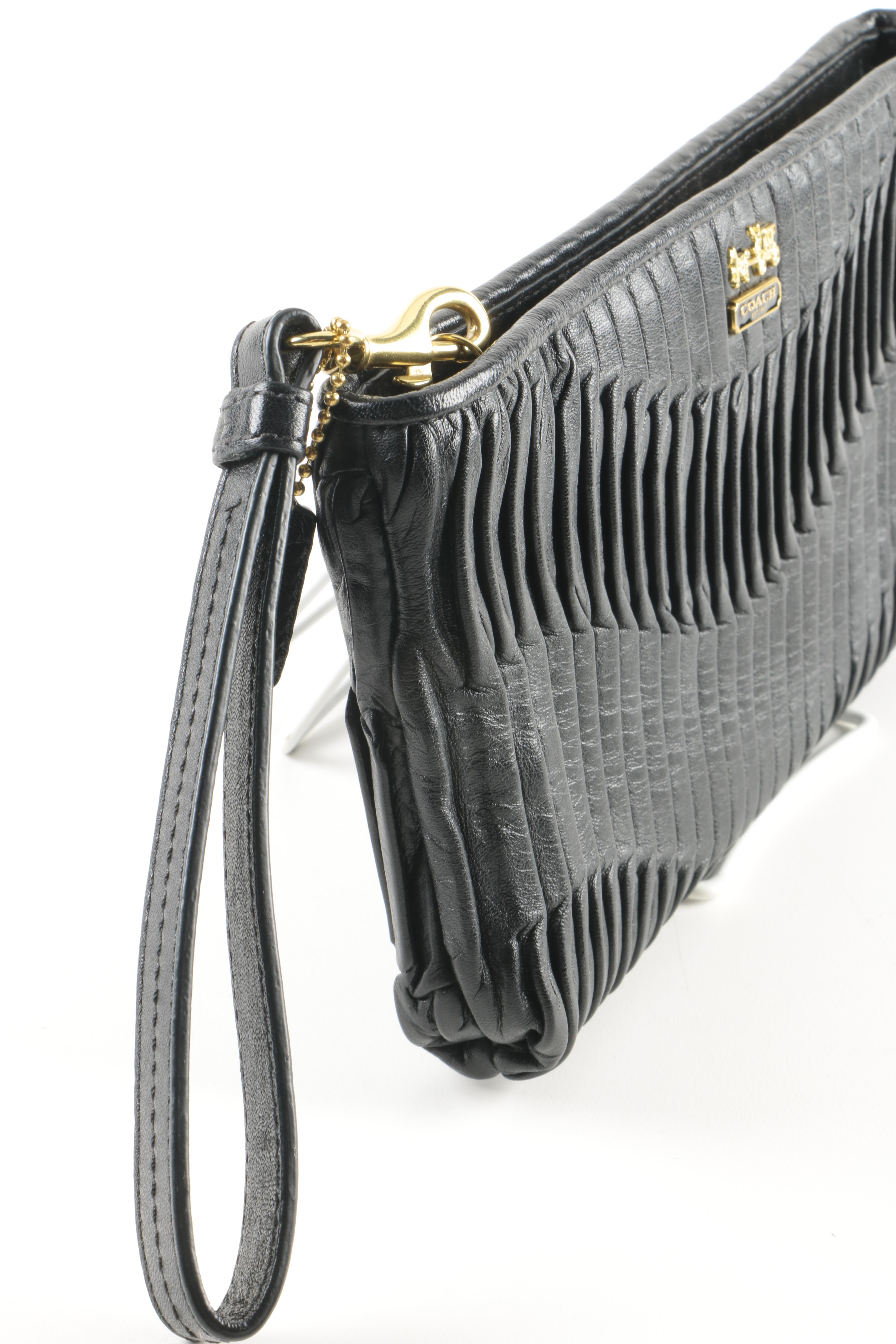 Coach Black Rouched Leather Wristlet and Zippered Wallet