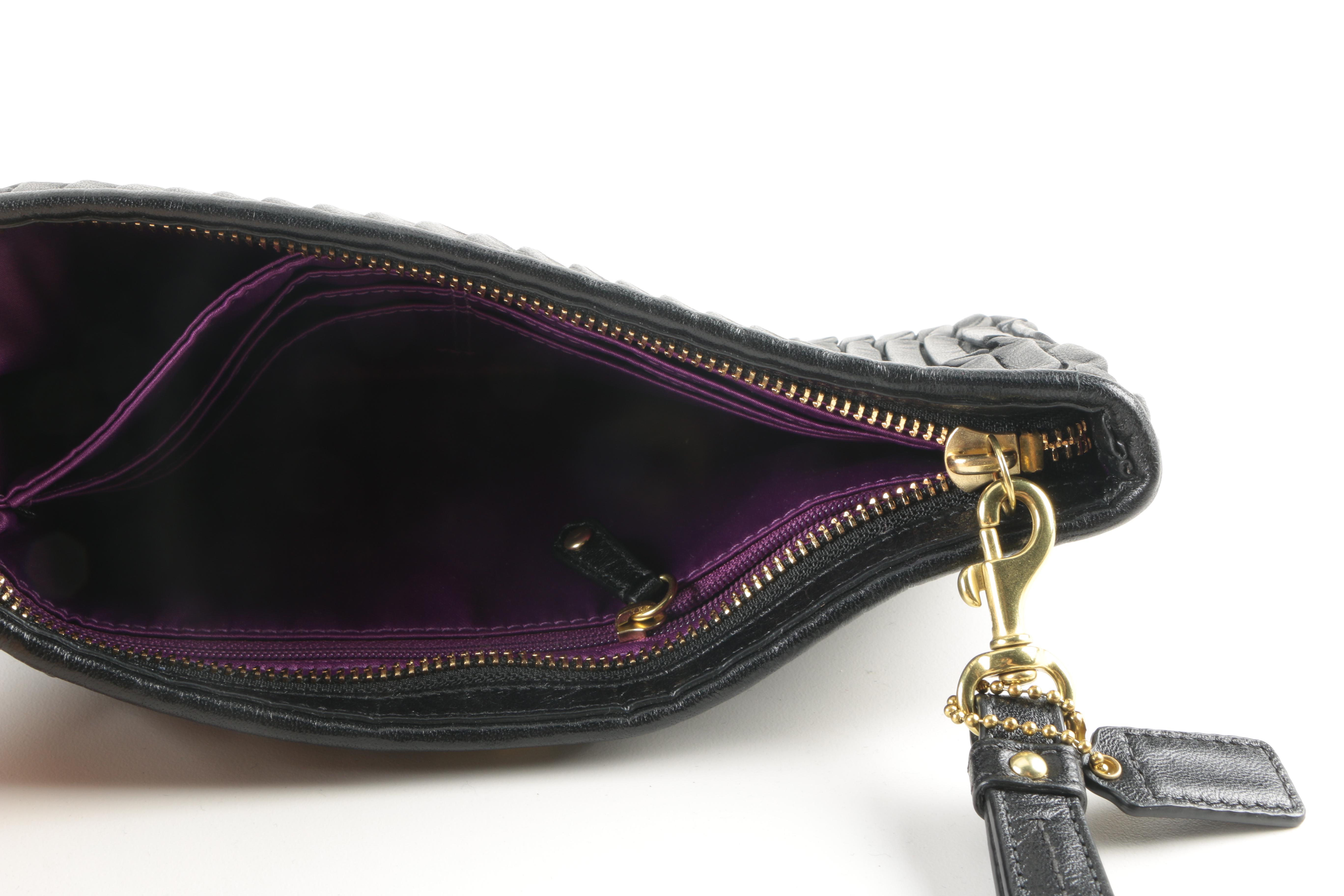 Coach Black Rouched Leather Wristlet and Zippered Wallet