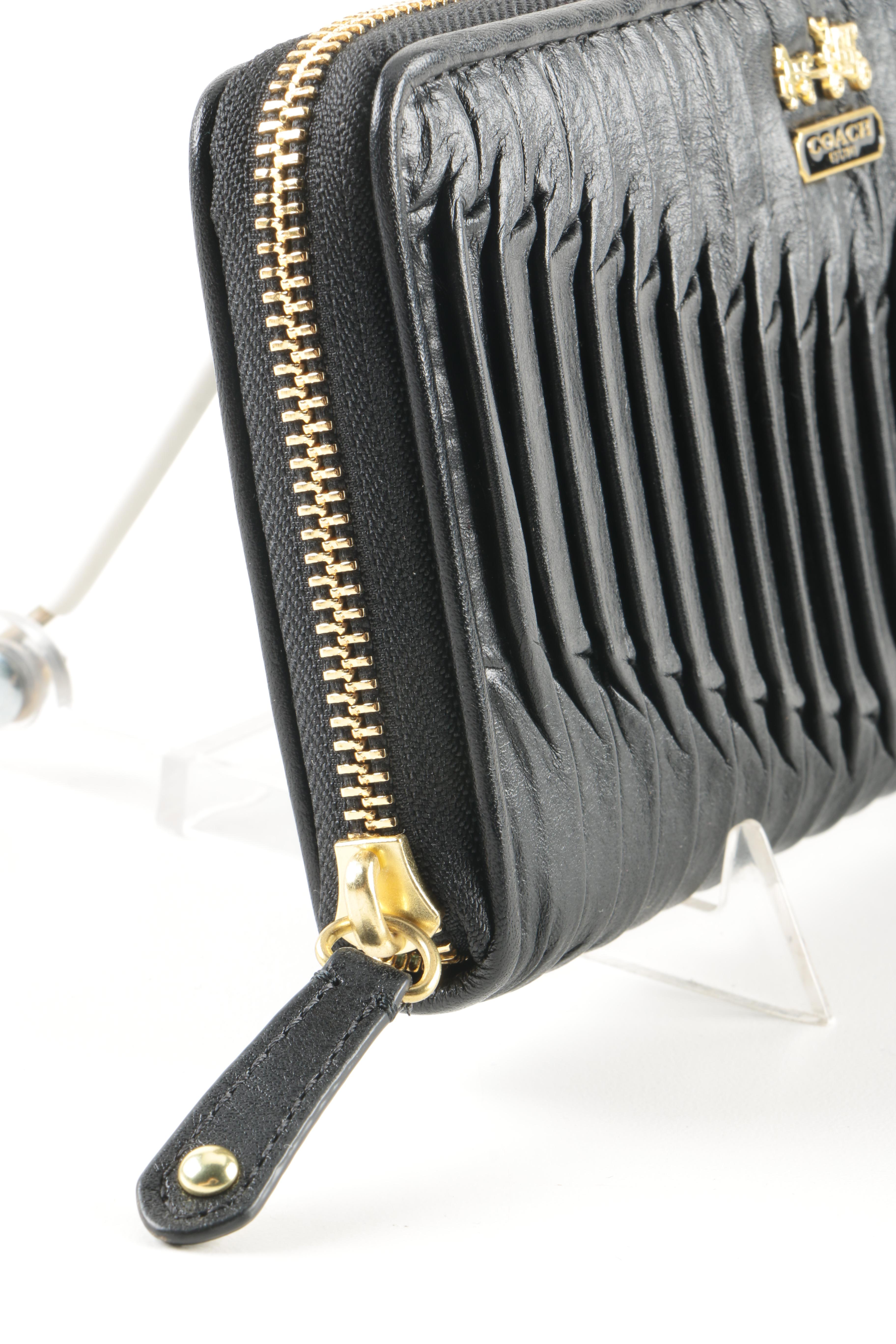 Coach Black Rouched Leather Wristlet and Zippered Wallet