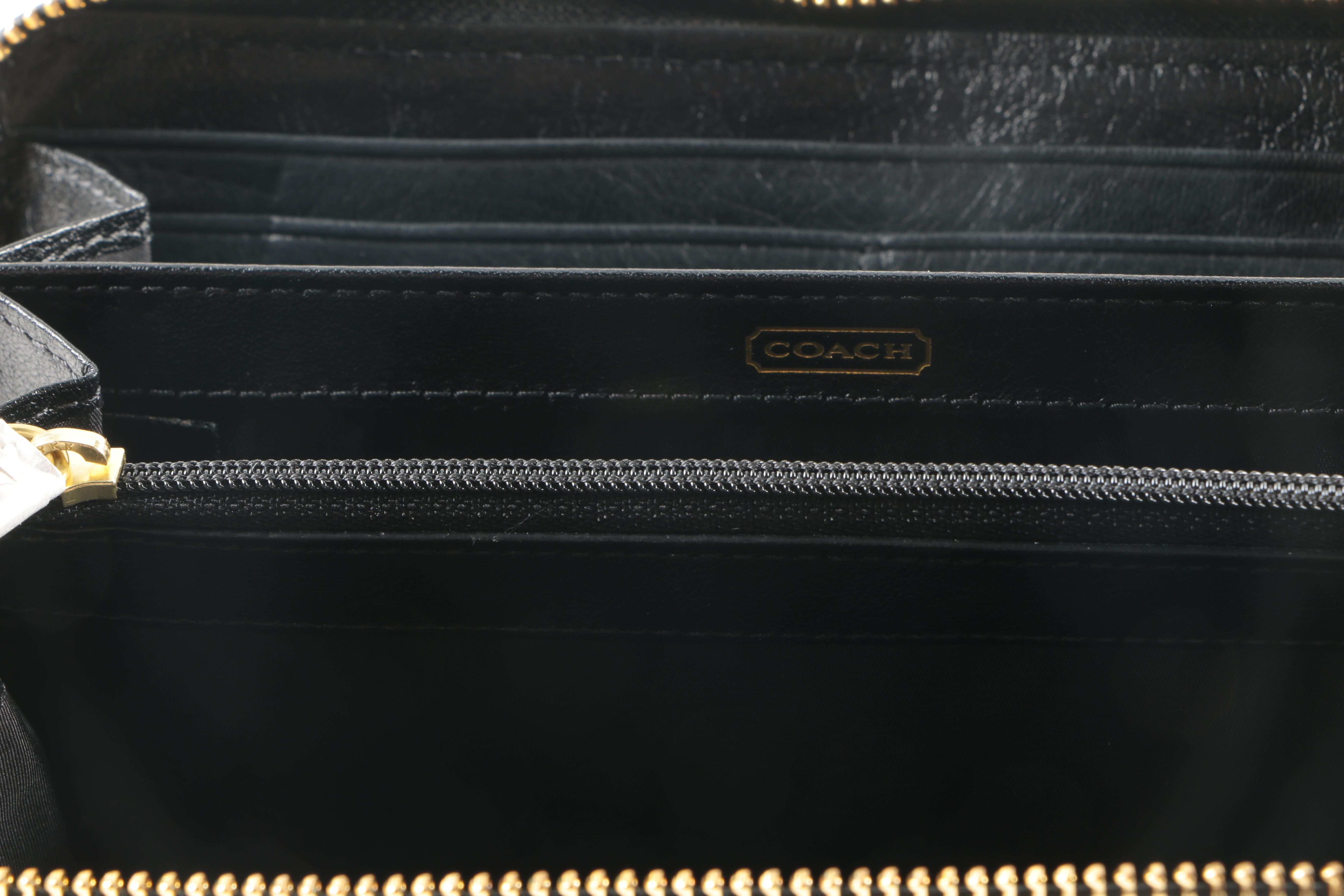 Coach Black Rouched Leather Wristlet and Zippered Wallet