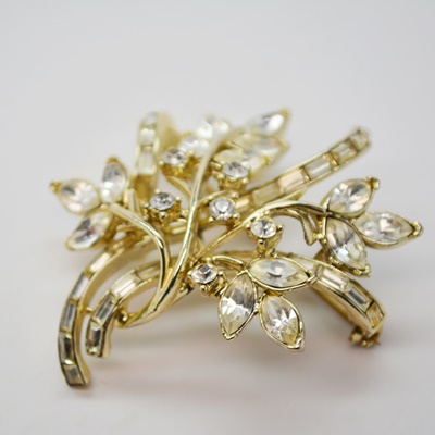 Rhinestone Choker, Bracelet and Floral Brooch