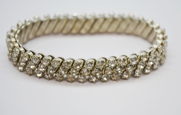 Rhinestone Choker, Bracelet and Floral Brooch