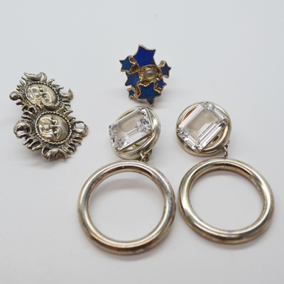 Sterling Silver Lapis Labodorite Ring, Sun Moon Clip-On Earrings and Rhinestone Ring Clip-On Earrings