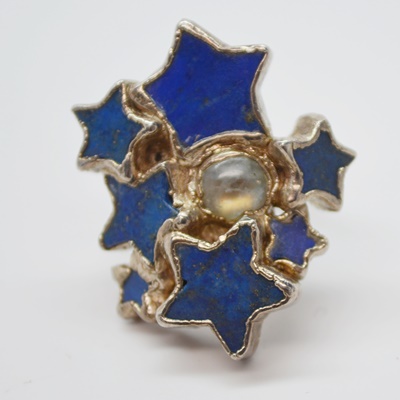 Sterling Silver Lapis Labodorite Ring, Sun Moon Clip-On Earrings and Rhinestone Ring Clip-On Earrings