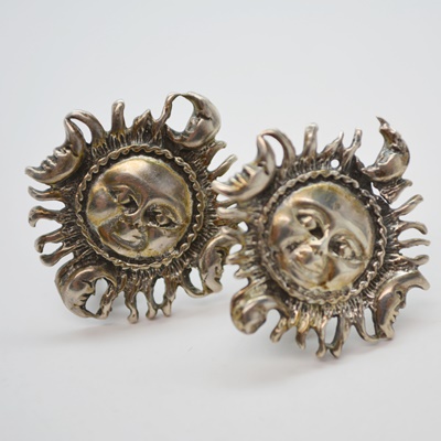 Sterling Silver Lapis Labodorite Ring, Sun Moon Clip-On Earrings and Rhinestone Ring Clip-On Earrings