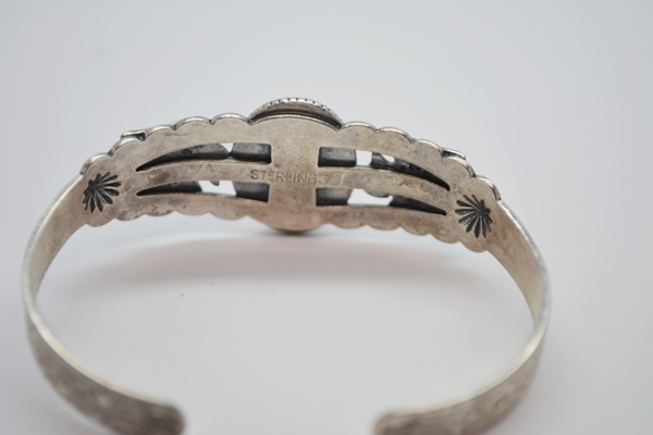 Native America Style Sterling Silver Hematite Cuff, Turquoise Bead Bracelet and Three Rings