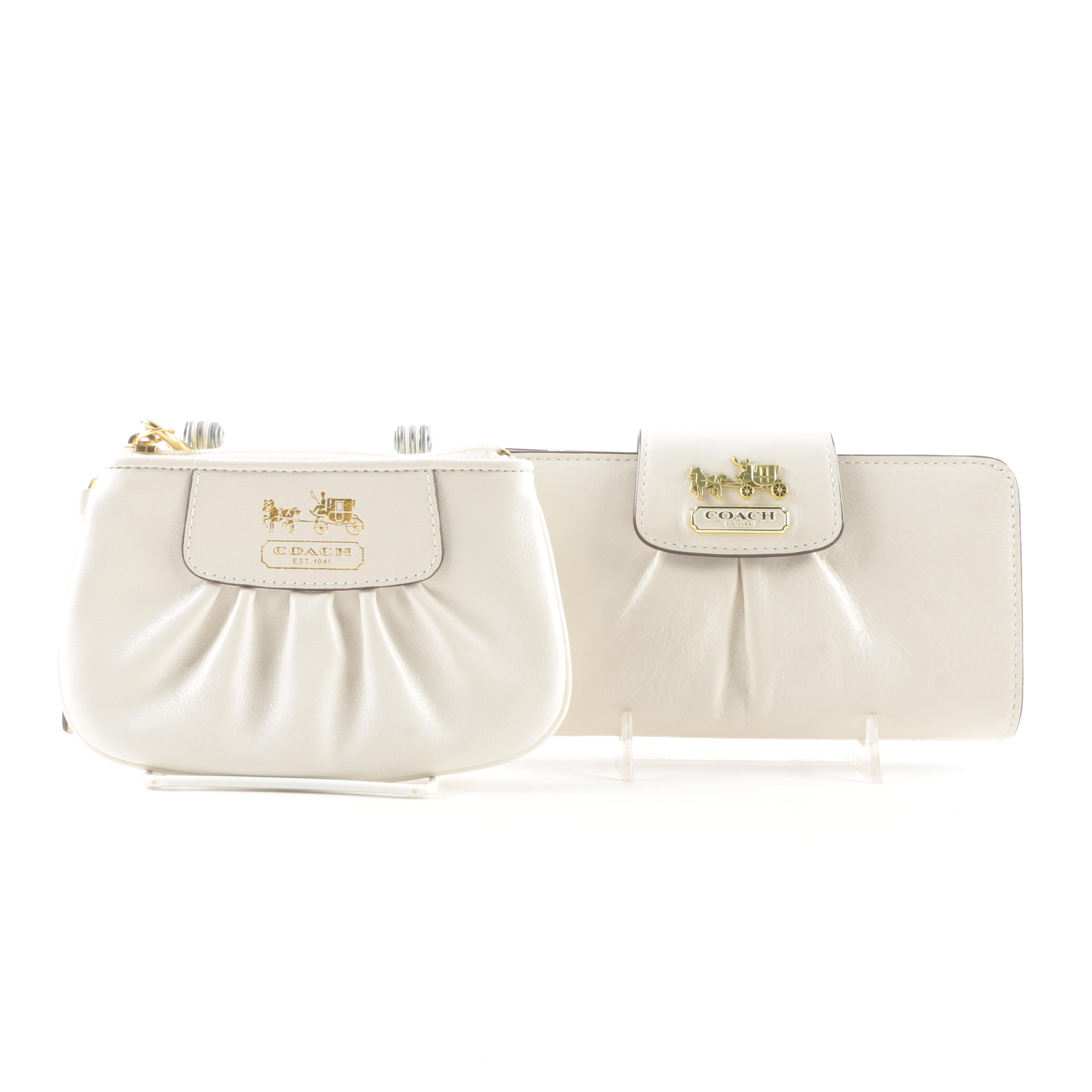Coach White Leather Wallet and Coin Purse