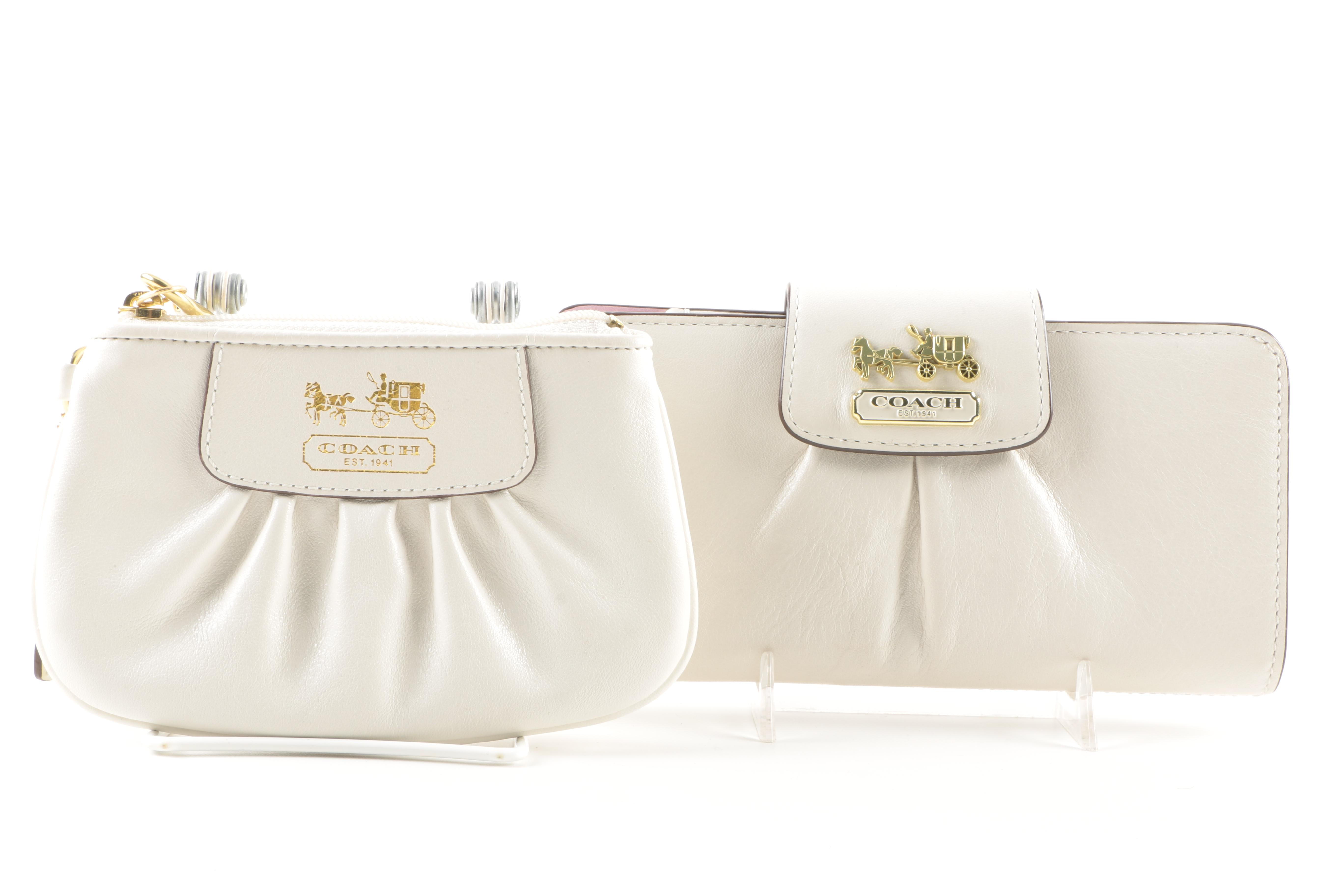 Coach White Leather Wallet and Coin Purse