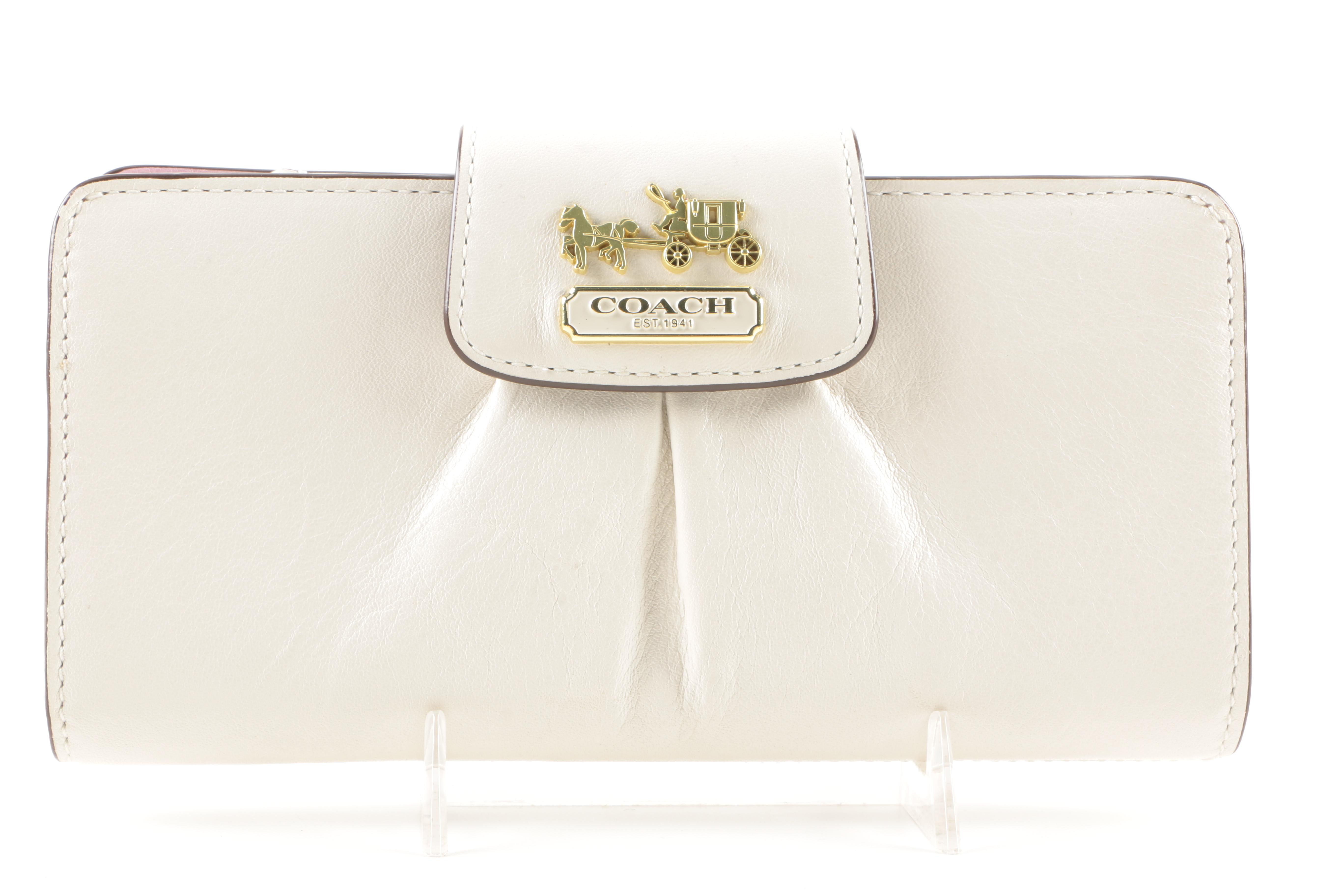 Coach White Leather Wallet and Coin Purse
