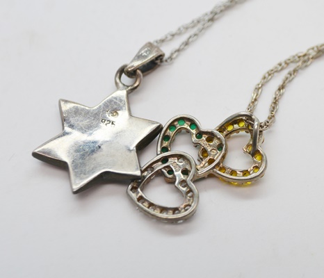 Two Sterling Silver Pendant Necklaces and Three Sterling Silver Chain Necklaces