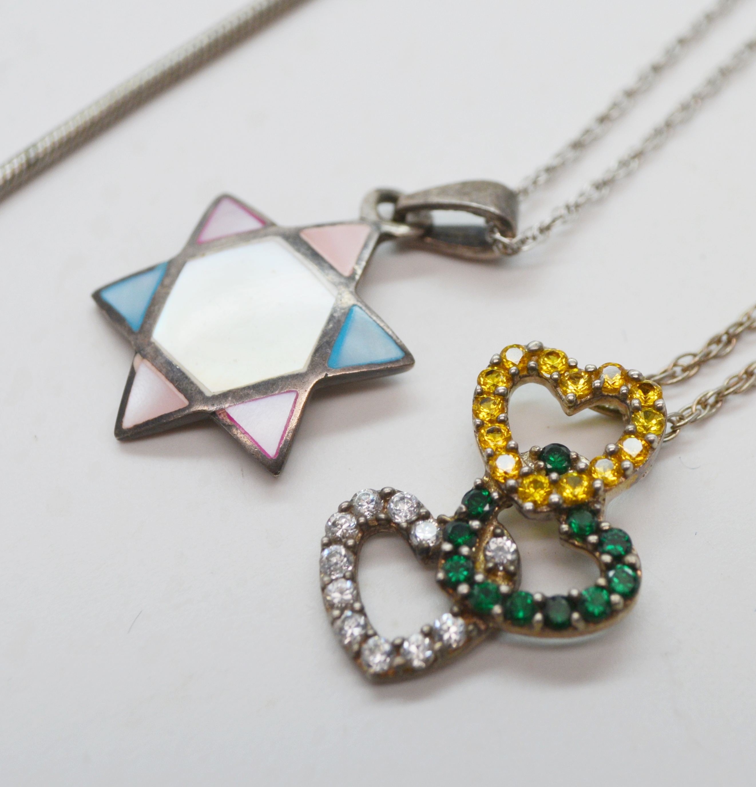 Two Sterling Silver Pendant Necklaces and Three Sterling Silver Chain Necklaces