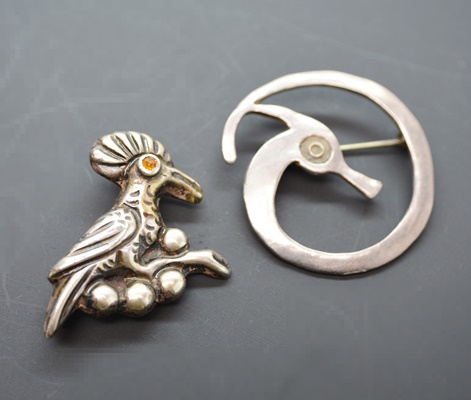 Sterling Silver Lapis Lazuli Ring, Turquoise Ring, and Two Brooches