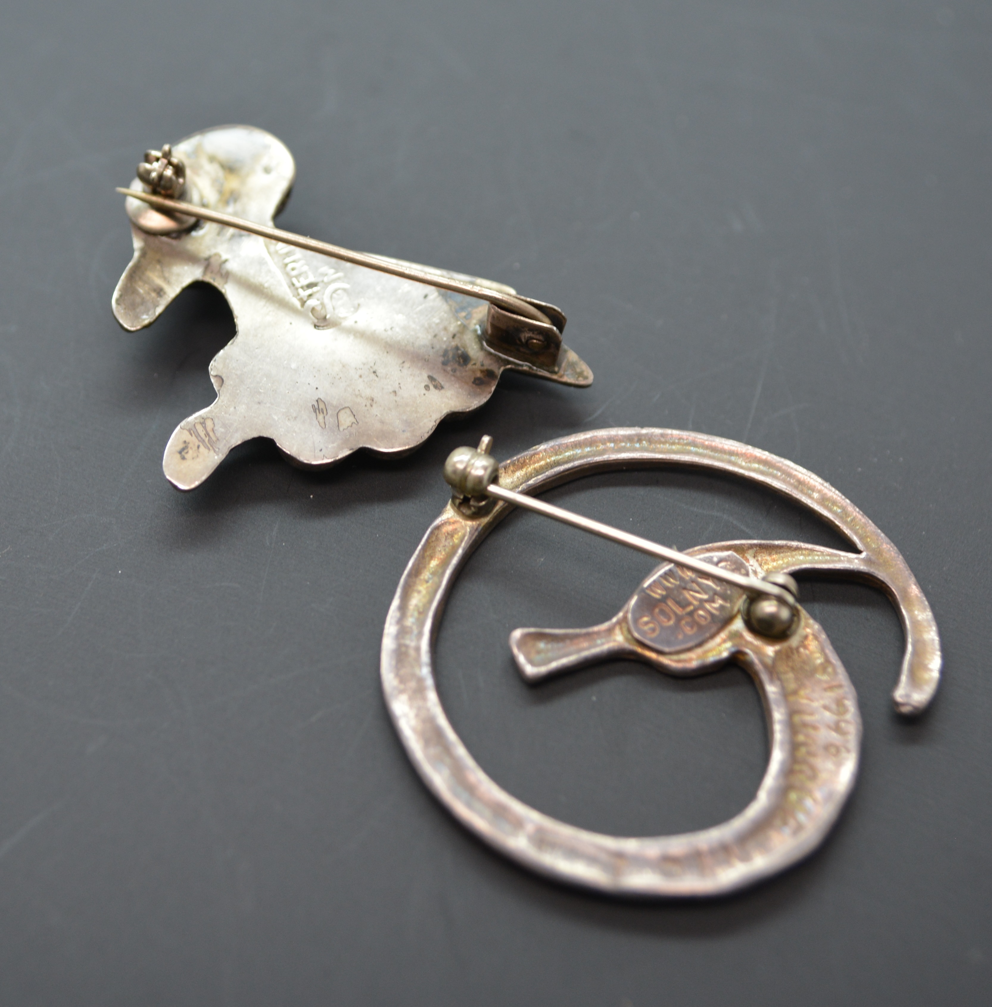 Sterling Silver Lapis Lazuli Ring, Turquoise Ring, and Two Brooches