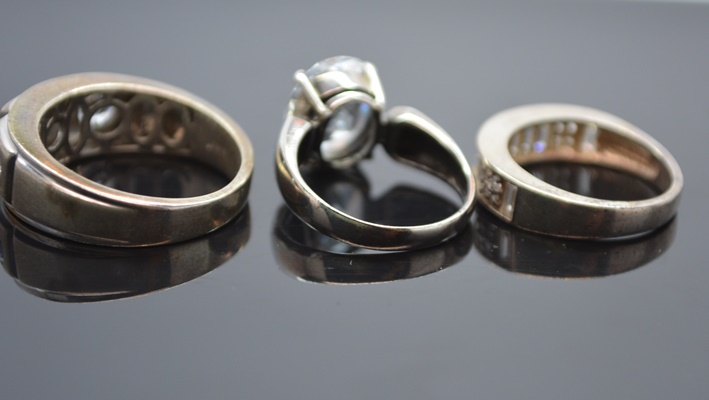 Four Sterling Silver Cubic Zirconia Rings