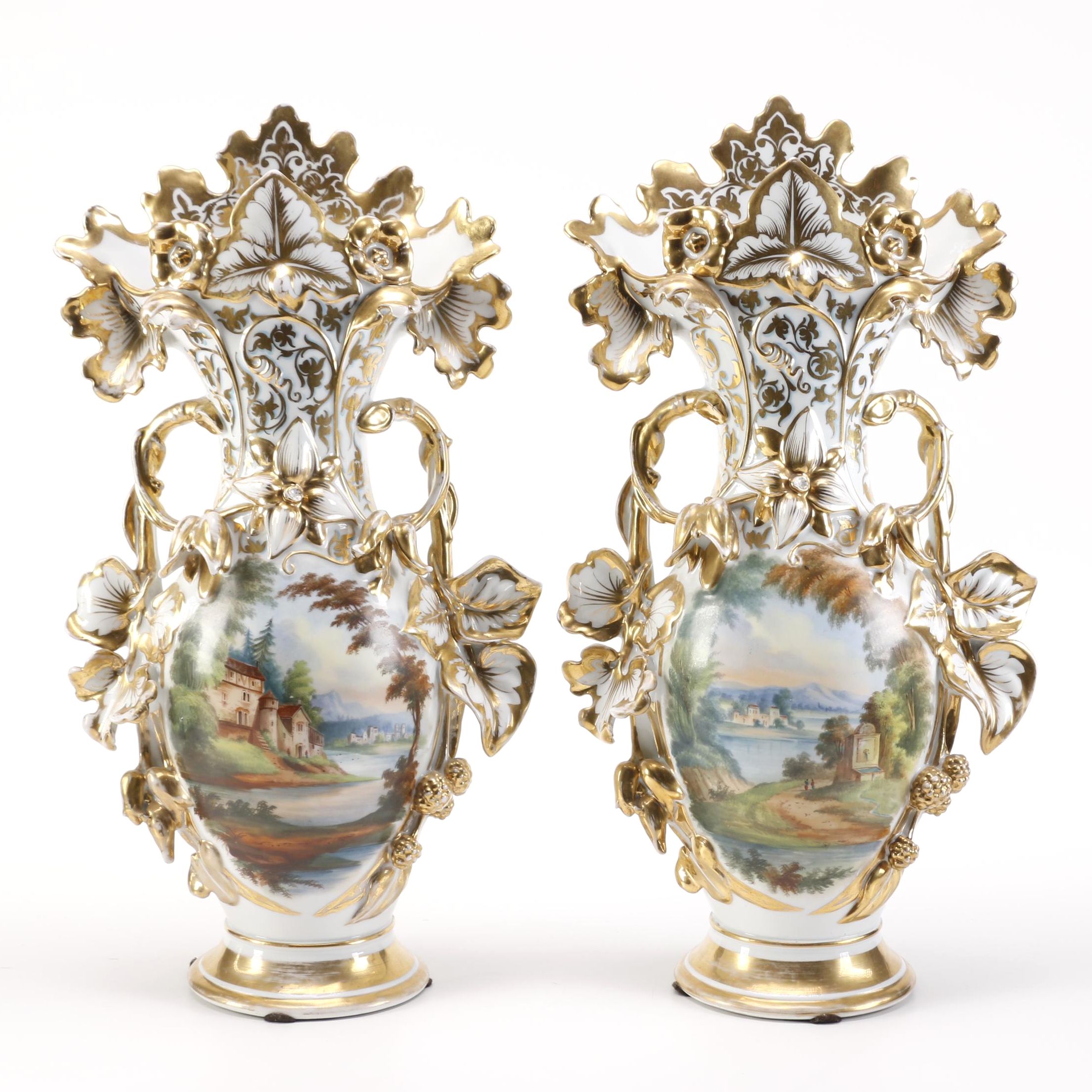 Ornate Porcelain Old Paris Vases and Framed Letter of Provenance