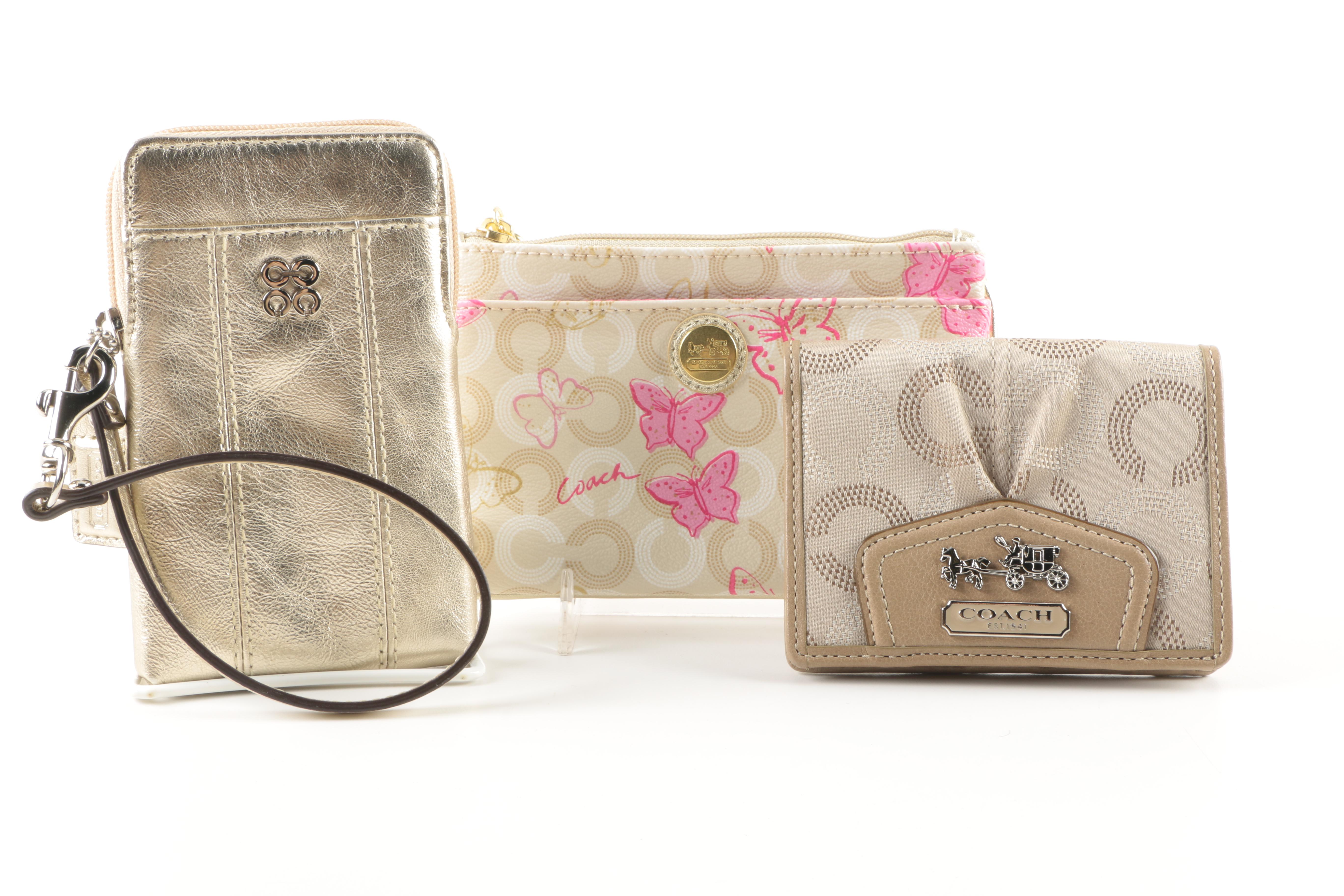 Coach Gold Tone Wallet, Universal Phone Case, and Wristlet