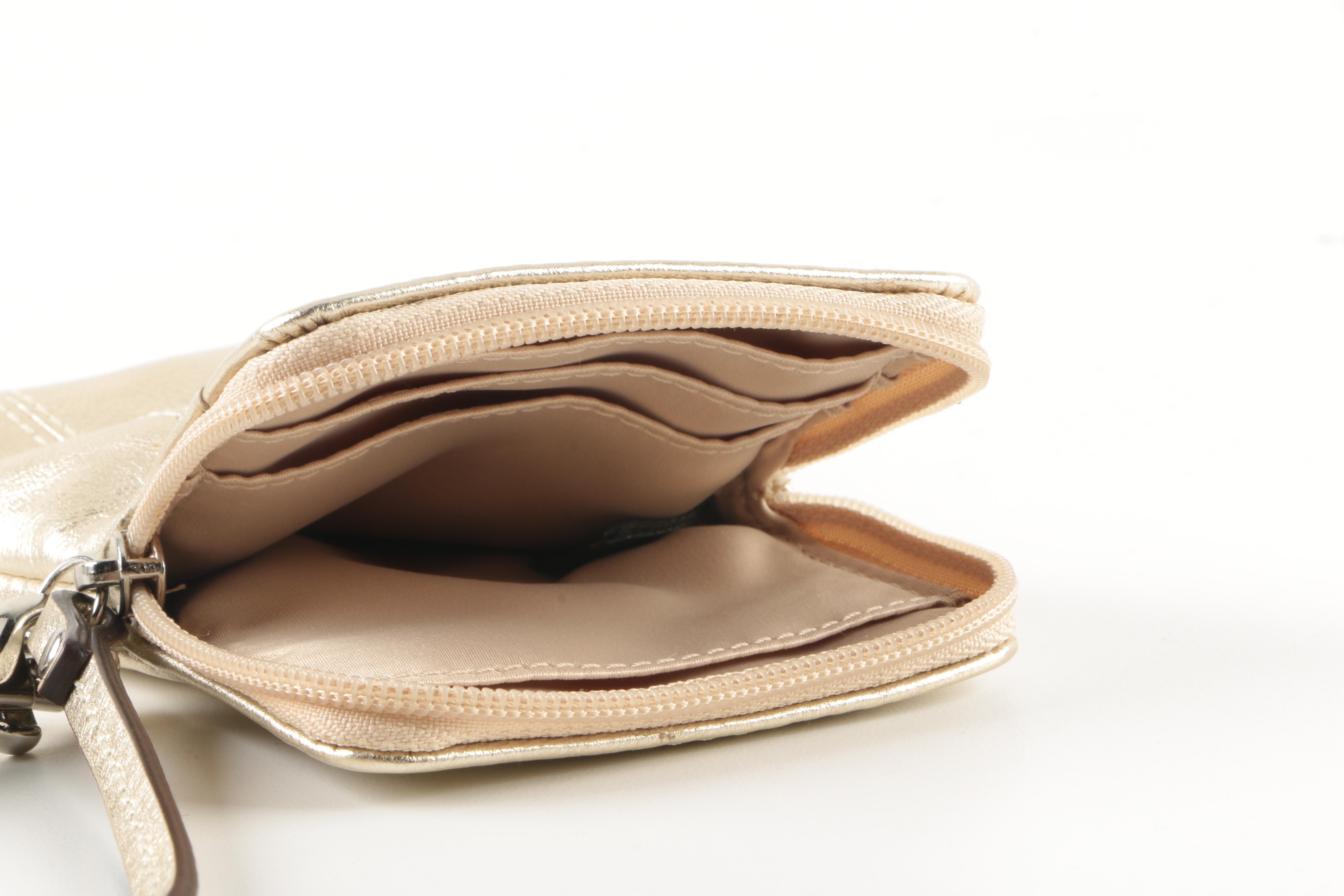 Coach Gold Tone Wallet, Universal Phone Case, and Wristlet