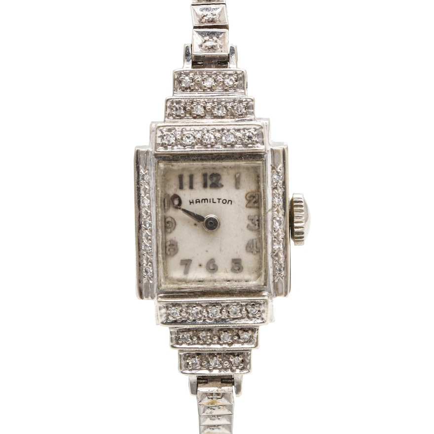 Hamilton 14K White Gold and Diamond Wristwatch