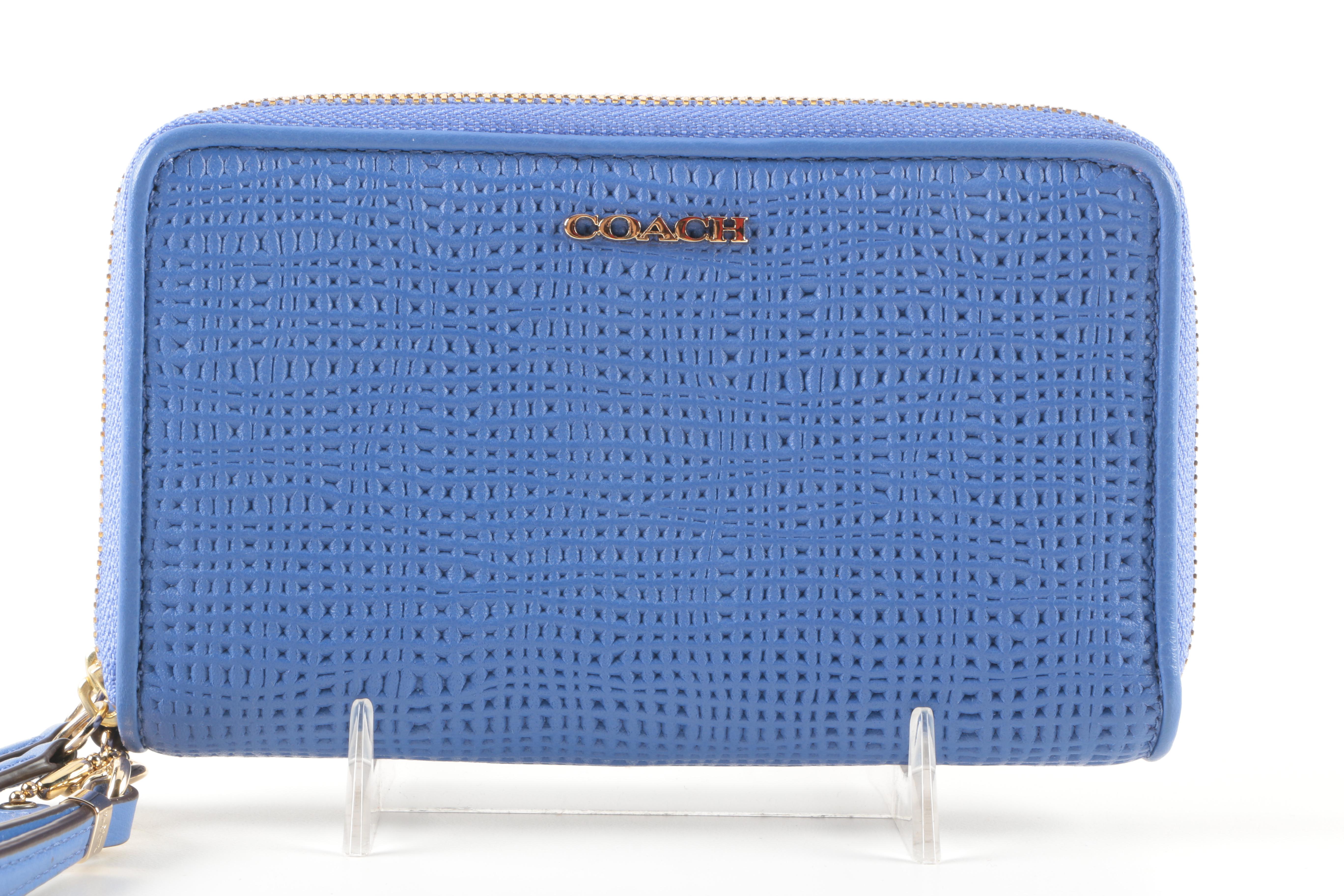 Coach Madison Double Zip Phone Wallet in Embossed Leather